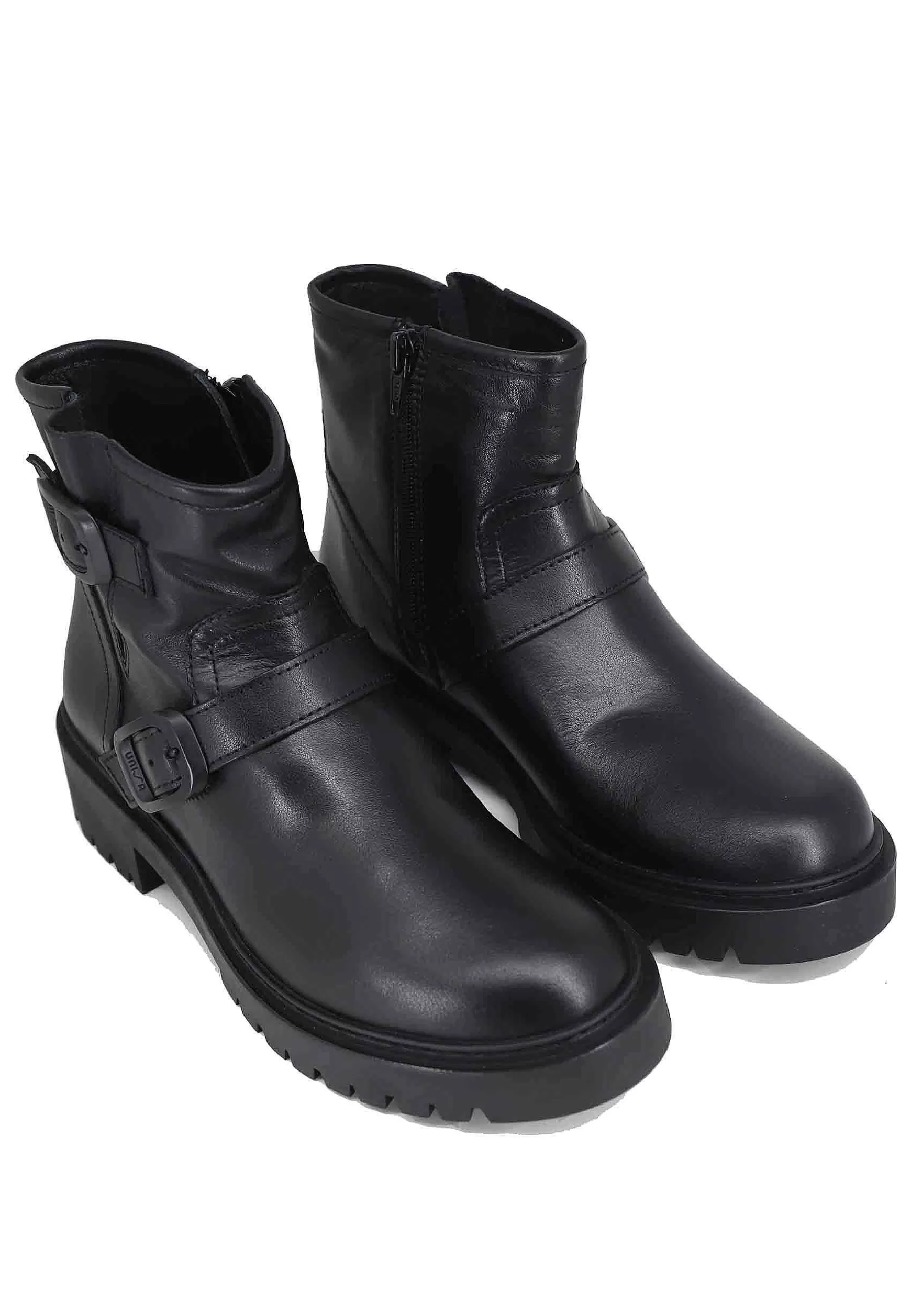 Stivaletti Donna In Pelle Nera Con Doppia Zip Laterale E Tacco Basso*Unisa Best Sale