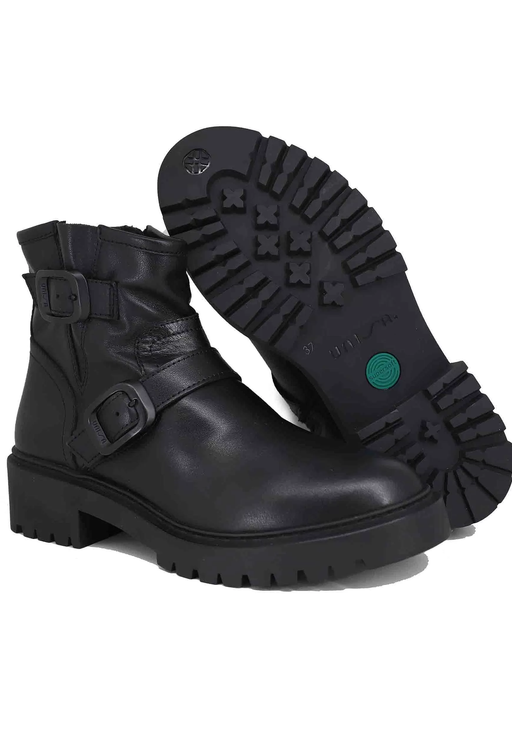 Stivaletti Donna In Pelle Nera Con Doppia Zip Laterale E Tacco Basso*Unisa Best Sale