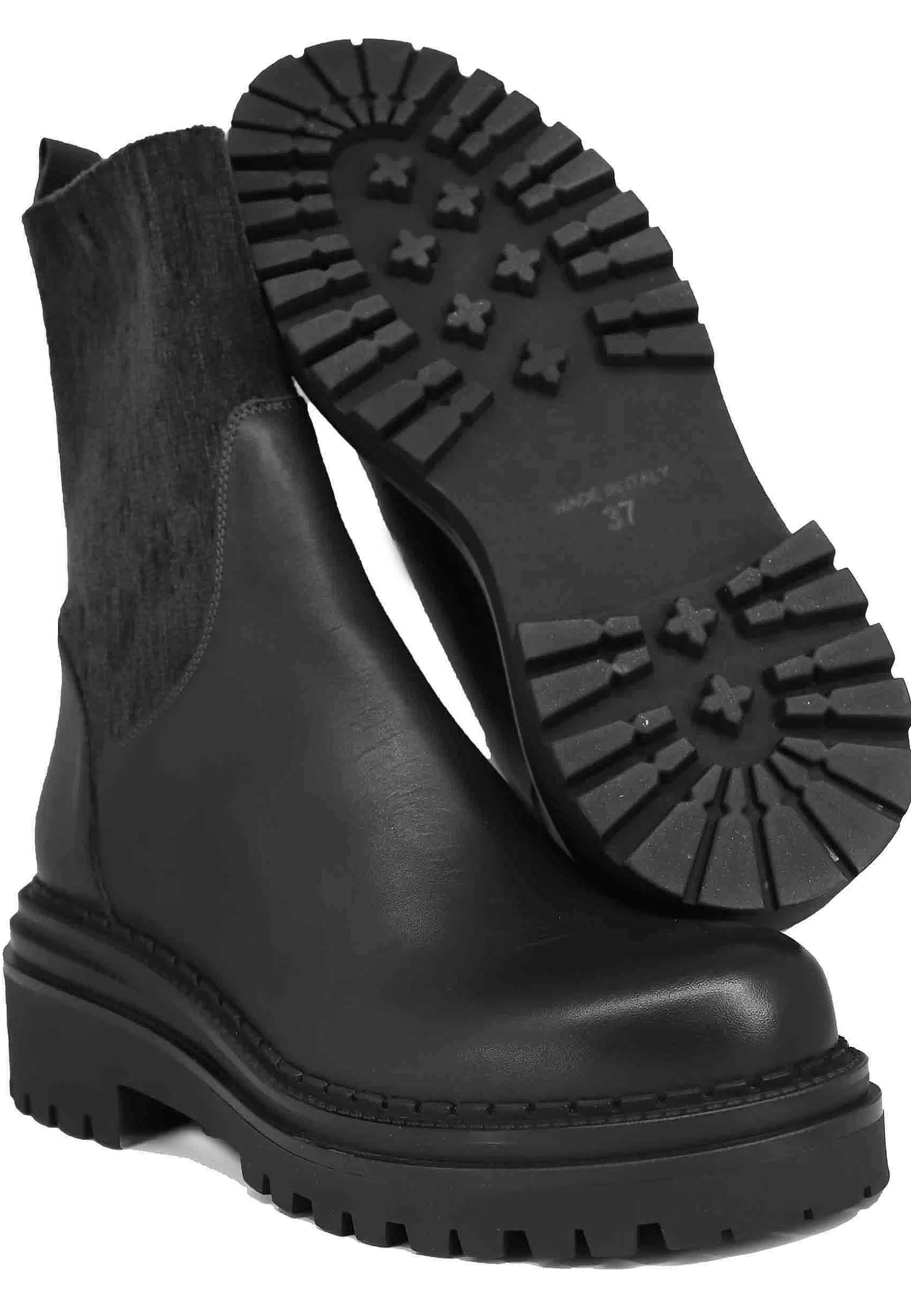 Stivaletti Donna In Pelle Nera Con Elastico In Tinta E Suola In Gomma*Tattoo Store