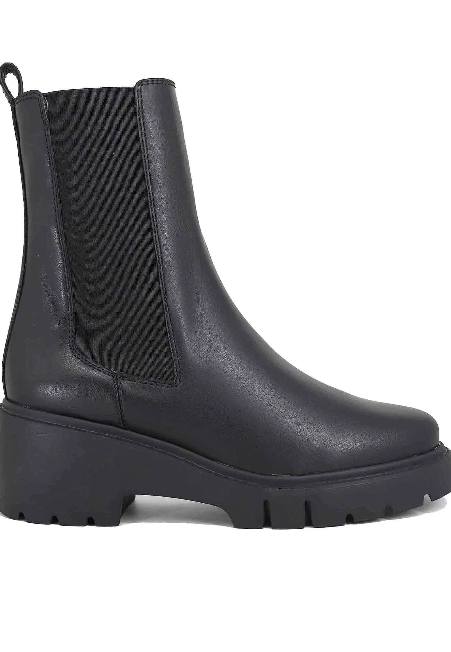 Stivaletti Donna In Pelle Nera Con Elastico Laterale E Zip Con Zeppa Bassa In Gomma*Unisa Discount