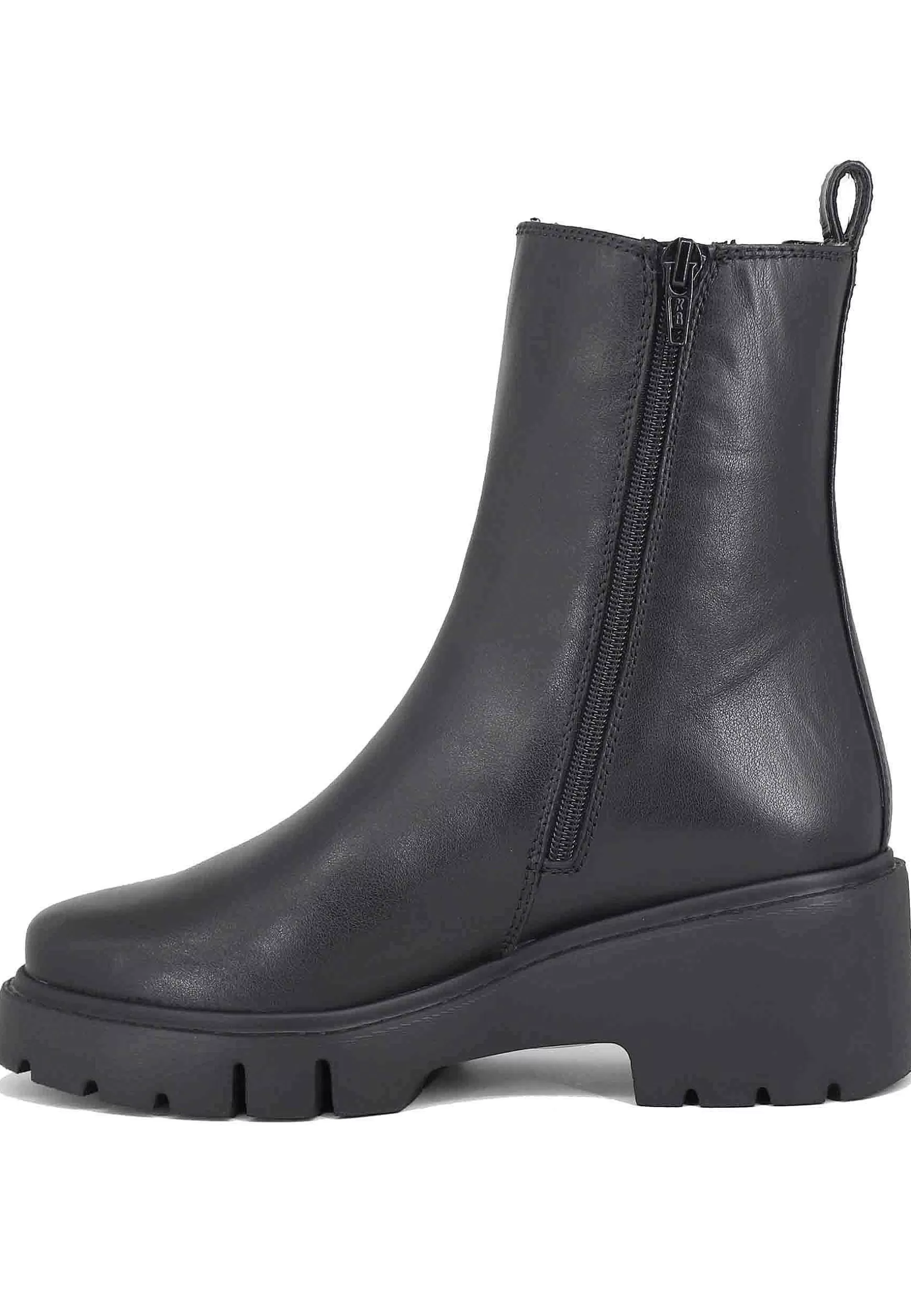 Stivaletti Donna In Pelle Nera Con Elastico Laterale E Zip Con Zeppa Bassa In Gomma*Unisa Discount
