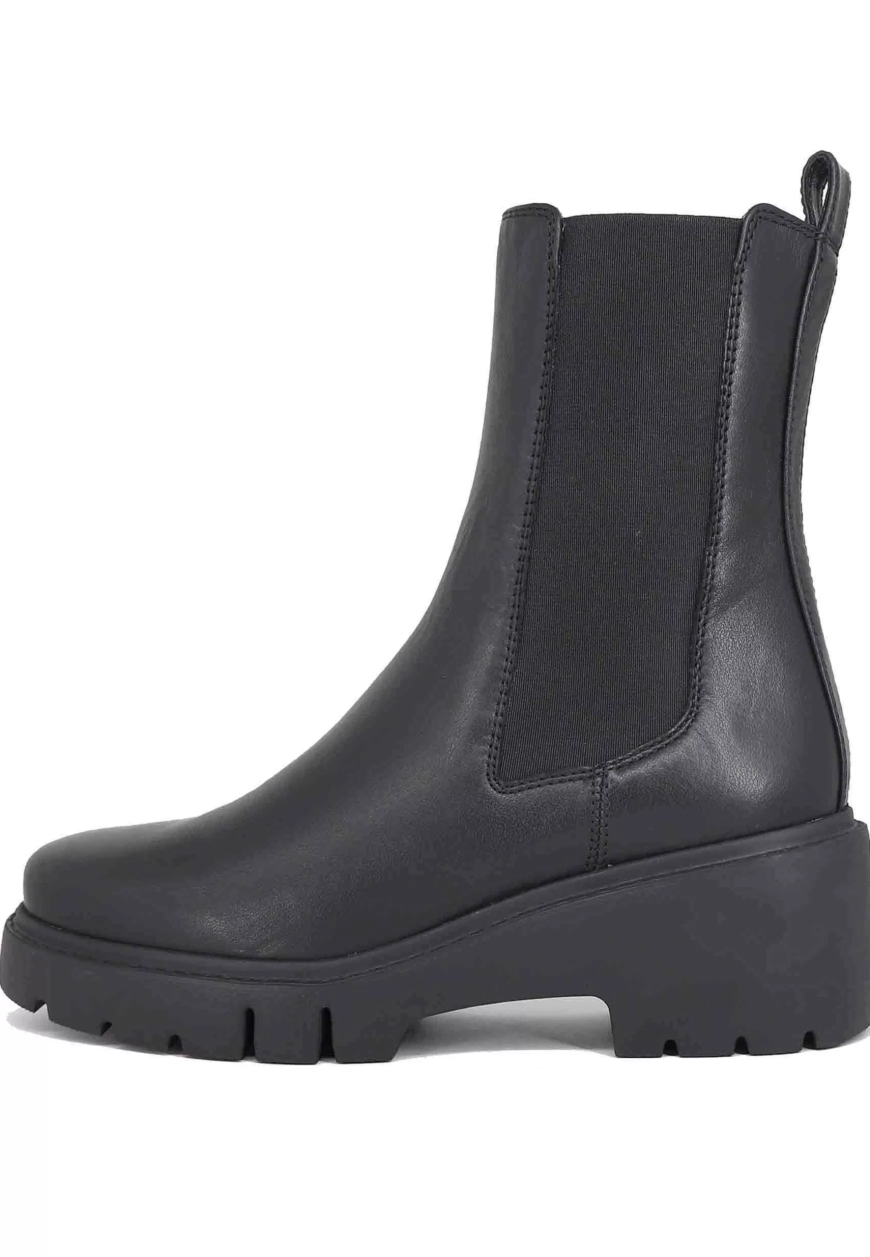 Stivaletti Donna In Pelle Nera Con Elastico Laterale E Zip Con Zeppa Bassa In Gomma*Unisa Discount
