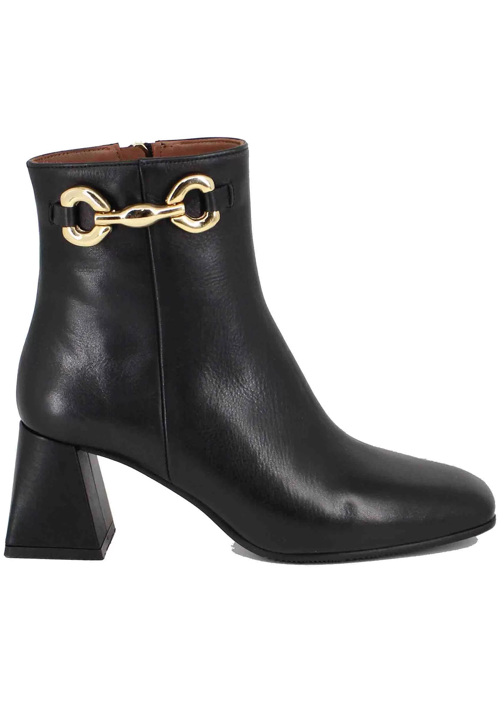Stivaletti Donna In Pelle Nera Con Morsetto In Oro** Best Sale