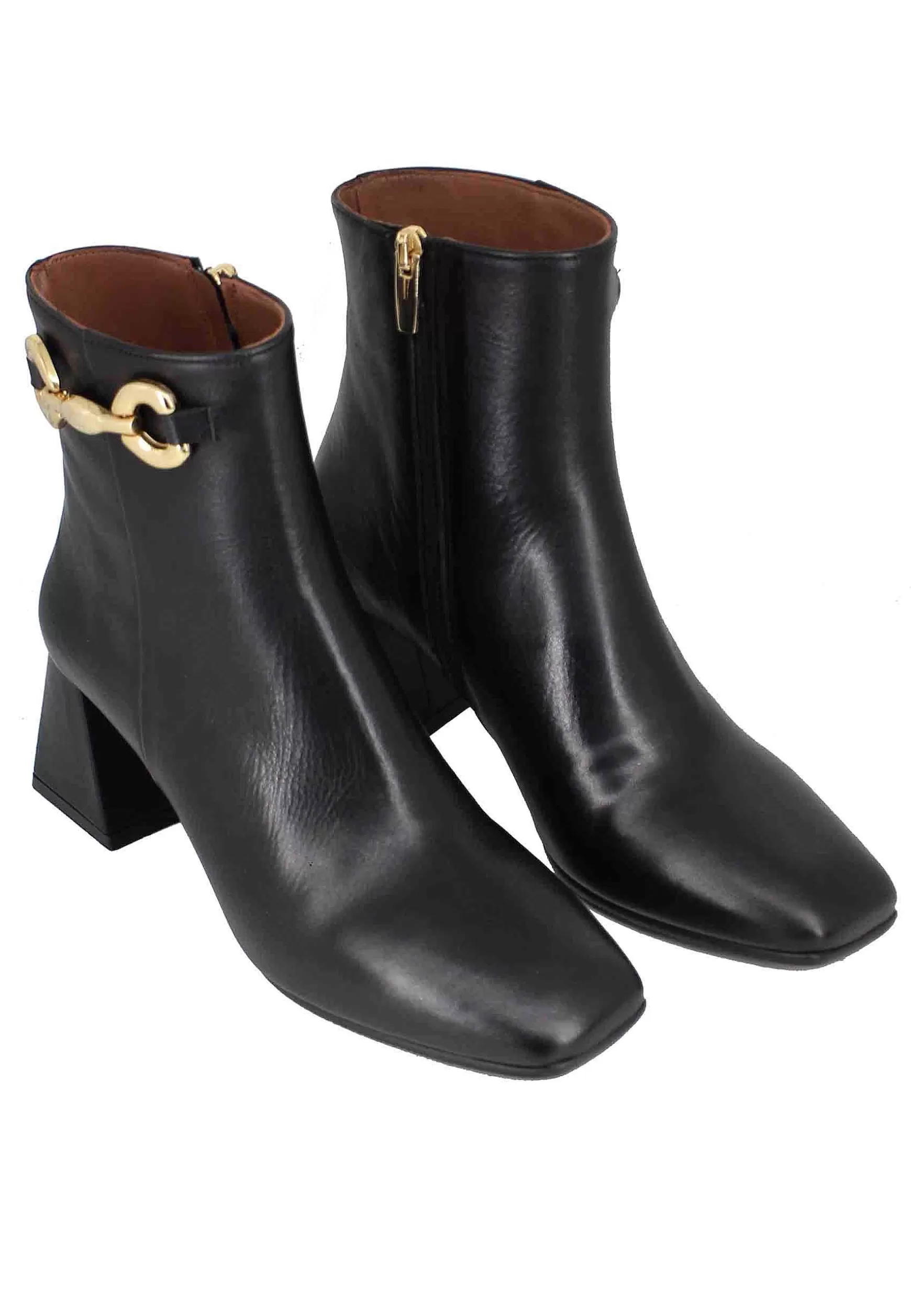 Stivaletti Donna In Pelle Nera Con Morsetto In Oro** Best Sale