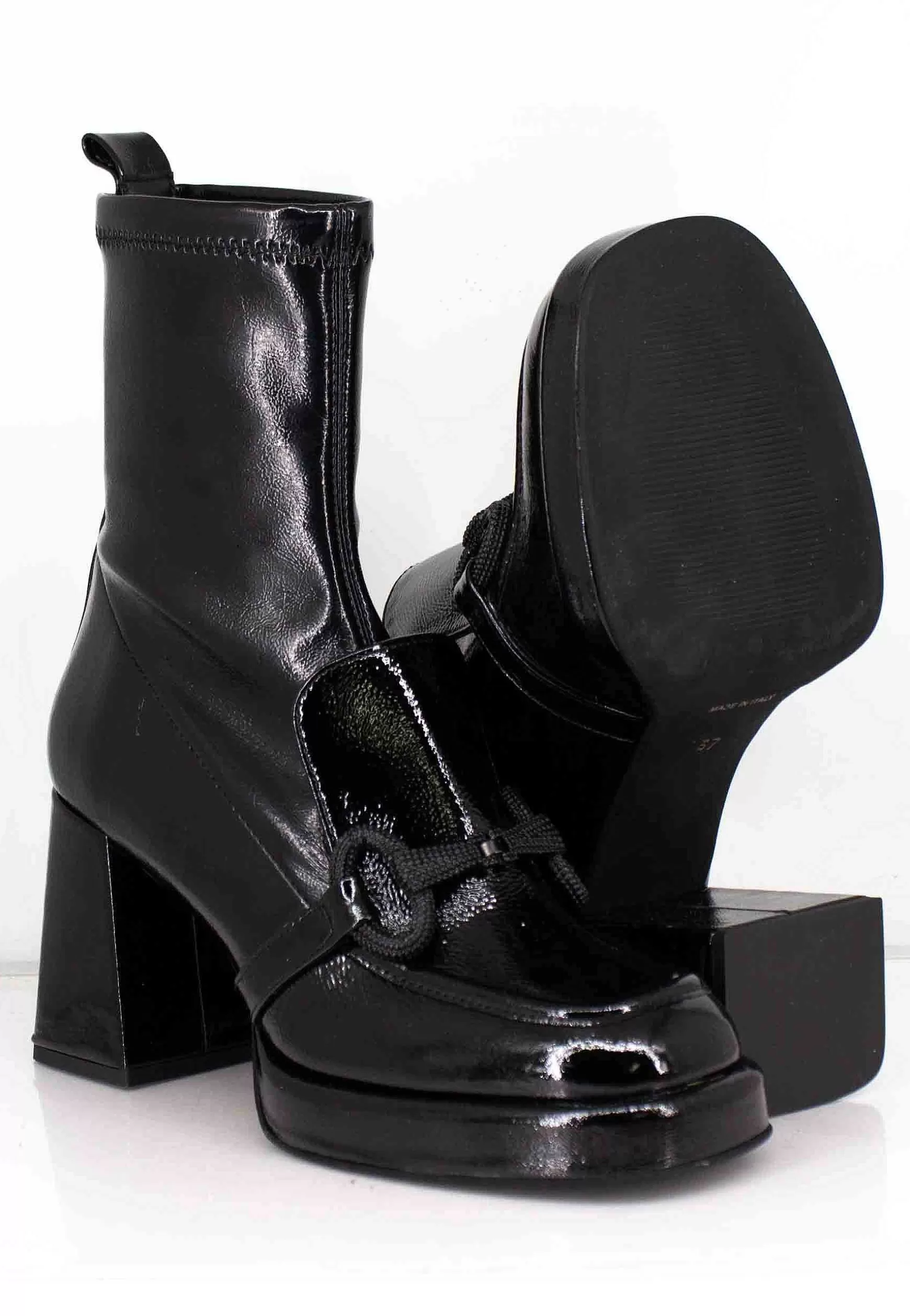 Stivaletti Donna In Pelle Nera Con Morsetto In Tinta Tacco Alto E Plateau** Cheap