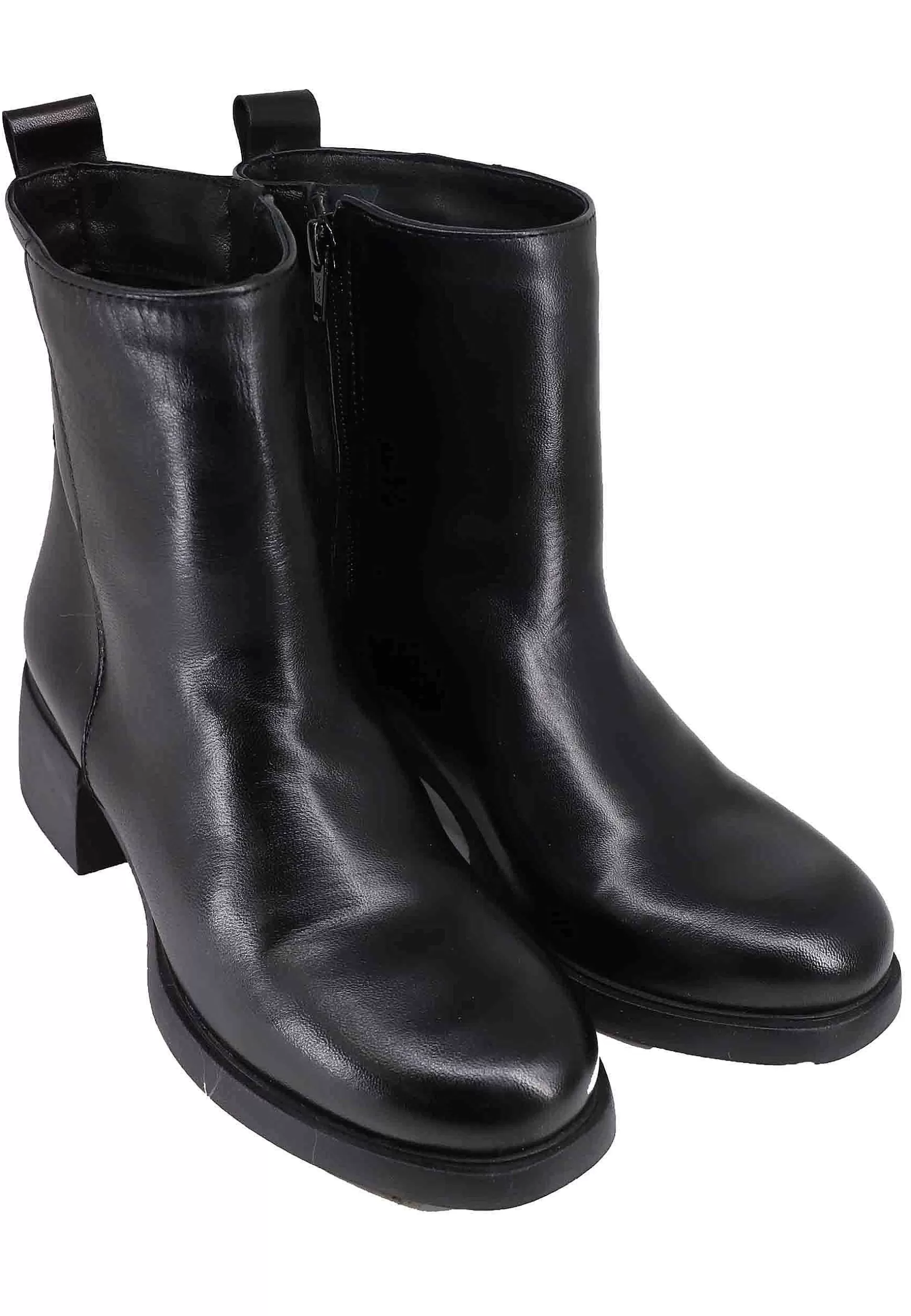 Stivaletti Donna In Pelle Nera Con Suola In Gomma E Punta Tonda** Cheap