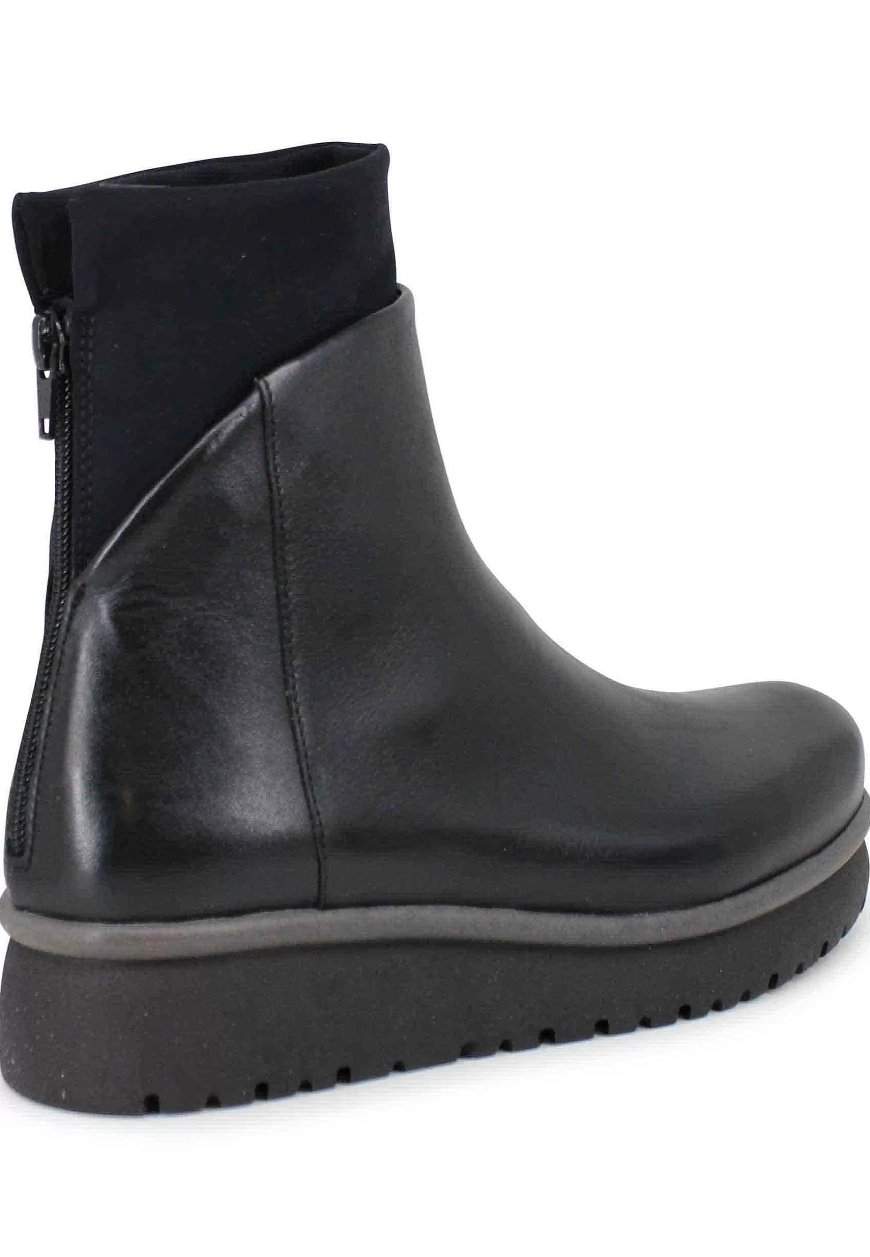 Stivaletti Donna In Pelle Nera Con Suola In Gomma E Punta Tonda*Patrizia Bonfanti New