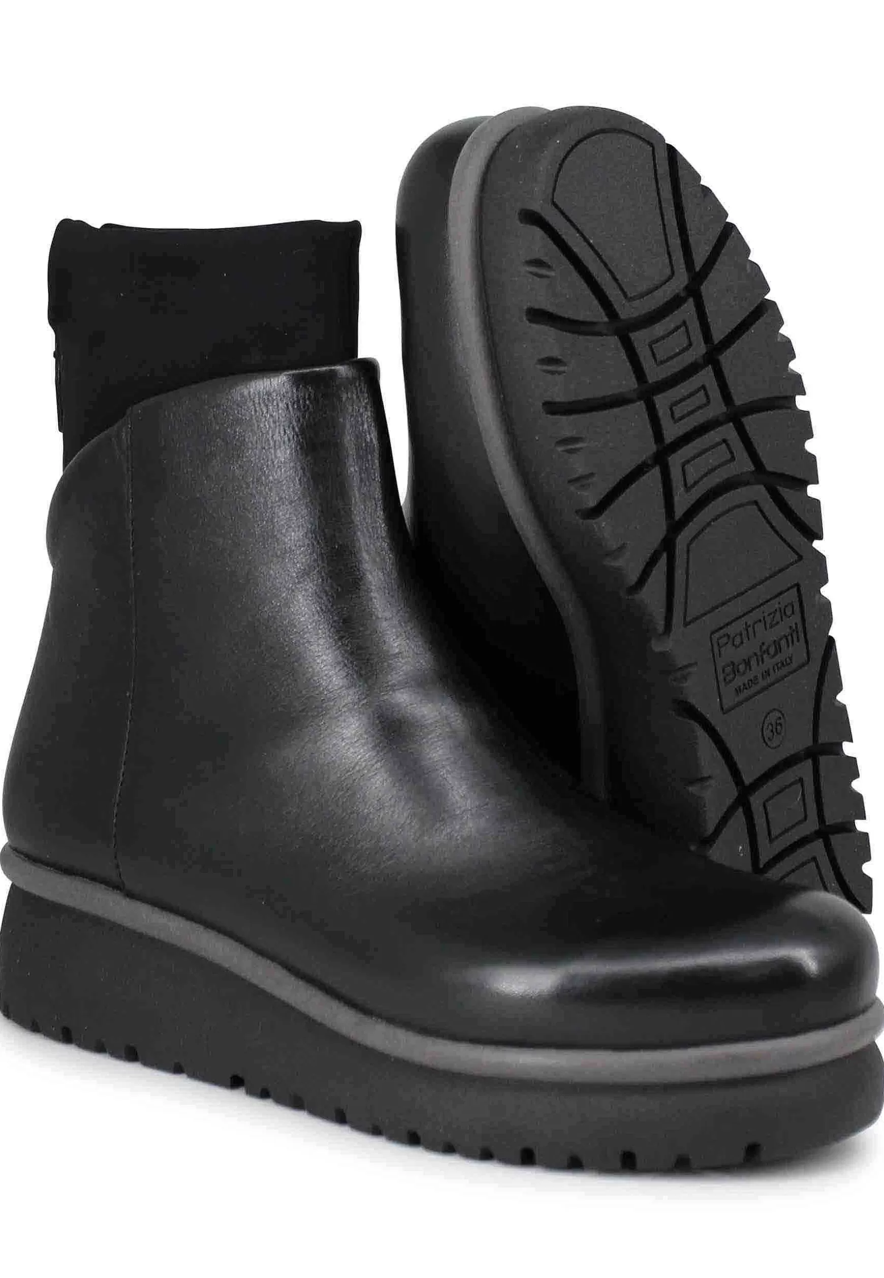 Stivaletti Donna In Pelle Nera Con Suola In Gomma E Punta Tonda*Patrizia Bonfanti New