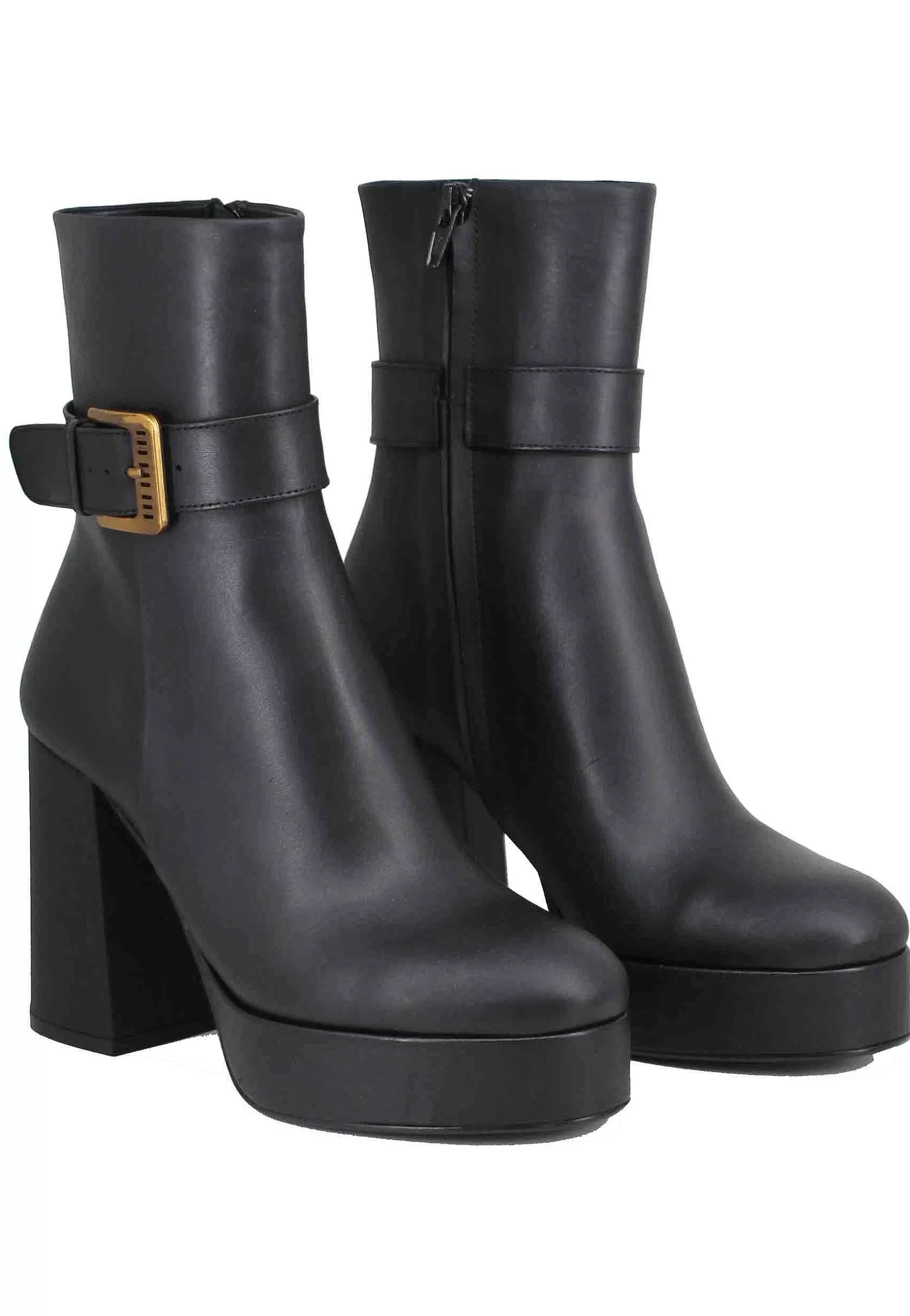 Stivaletti Donna In Pelle Nera Con Tacco Alto E Fibbia Laterale*Bruno Premi Store