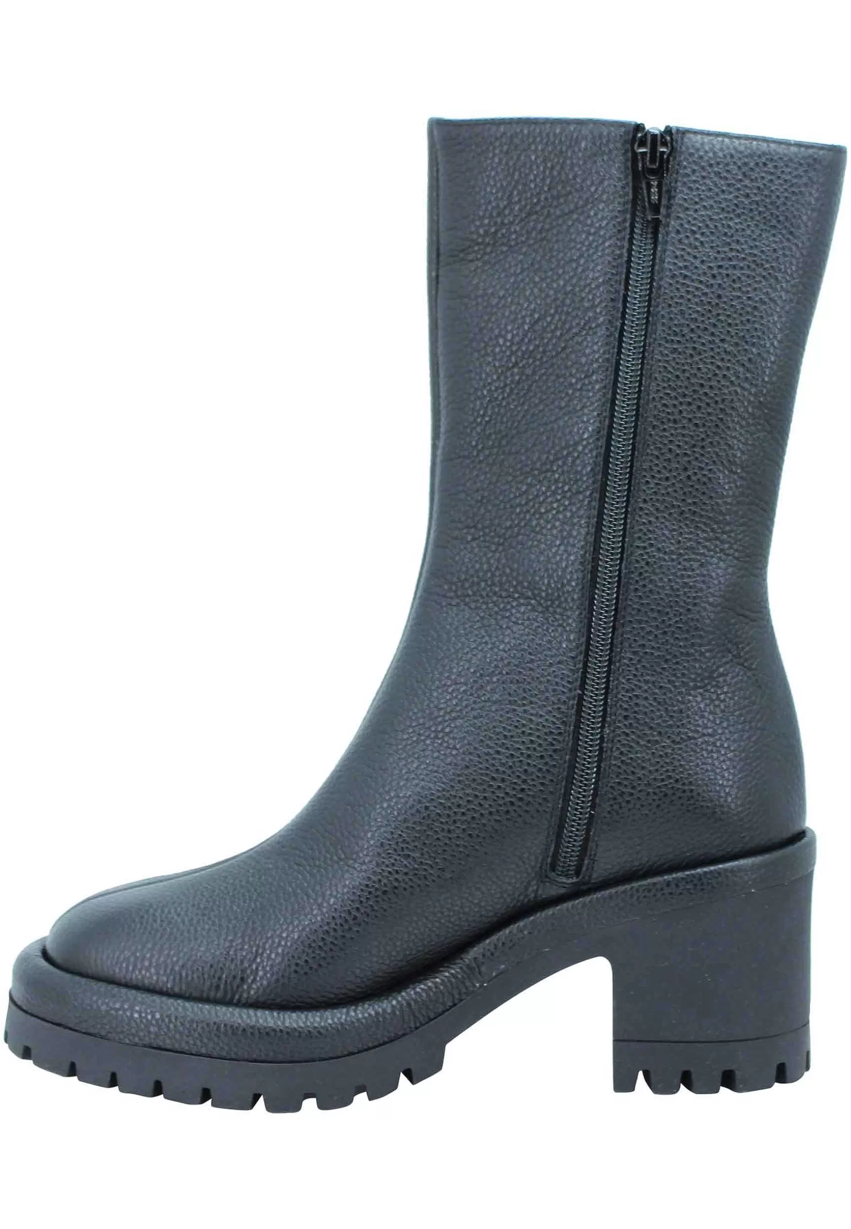 Stivaletti Donna In Pelle Nera Con Tacco Alto In Gomma E Suola Carrarmato*Le Babe Sale