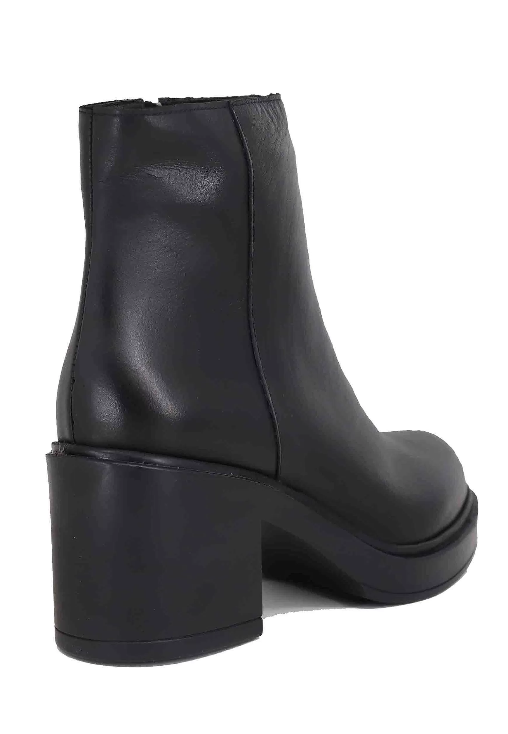 Stivaletti Donna In Pelle Nera Con Zeppa In Gomma Alta E Zip Laterale*Tattoo Shop