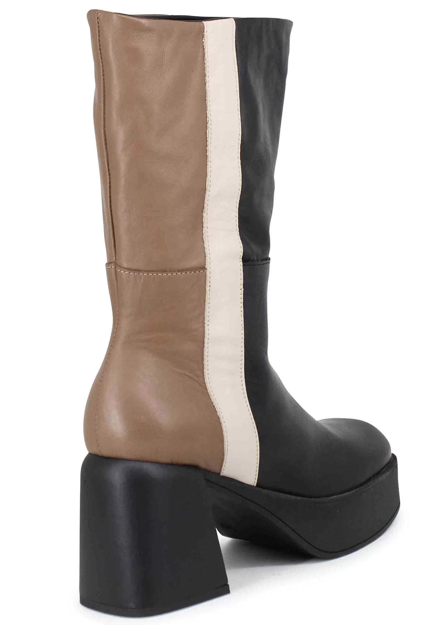 Stivaletti Donna In Pelle Nera E Taupe Con Tacco E Plateau*Patrizia Bonfanti Discount