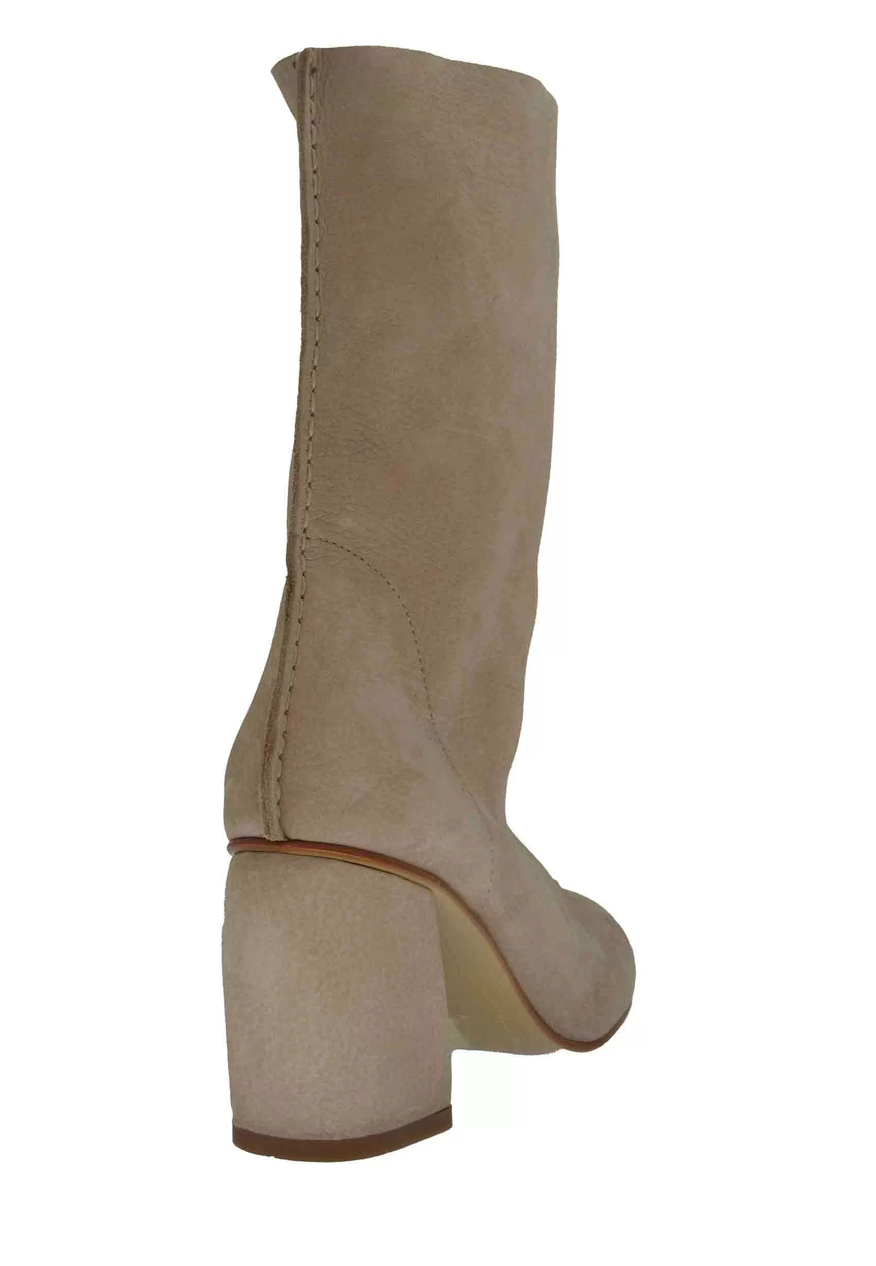 Stivaletti Donna In Pelle Sfoderata Beige A Taglio Vivo Con Tacco E Punta Tonda*Manufacture D Clearance