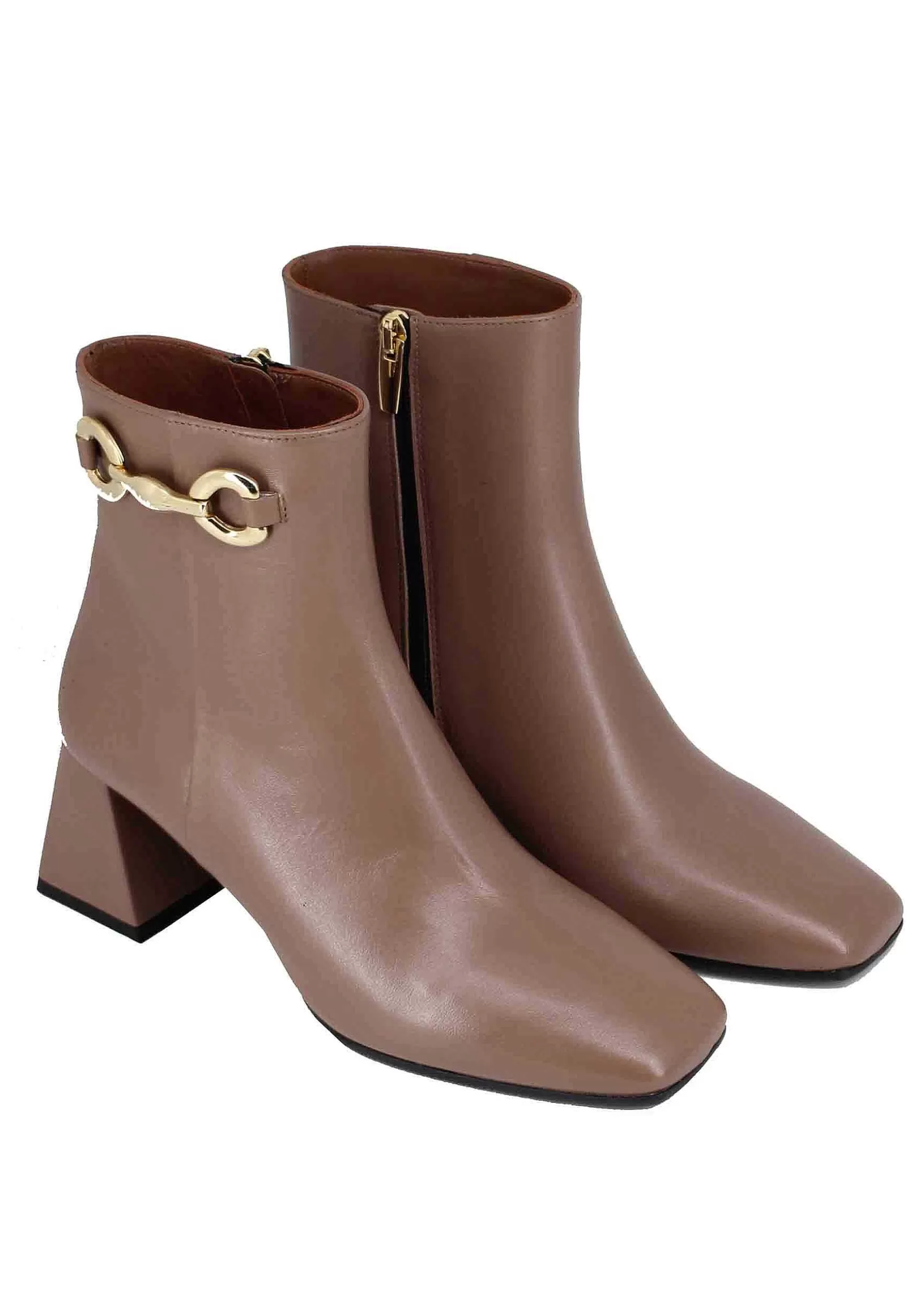 Stivaletti Donna In Pelle Taupe Con Morsetto In Oro** Discount