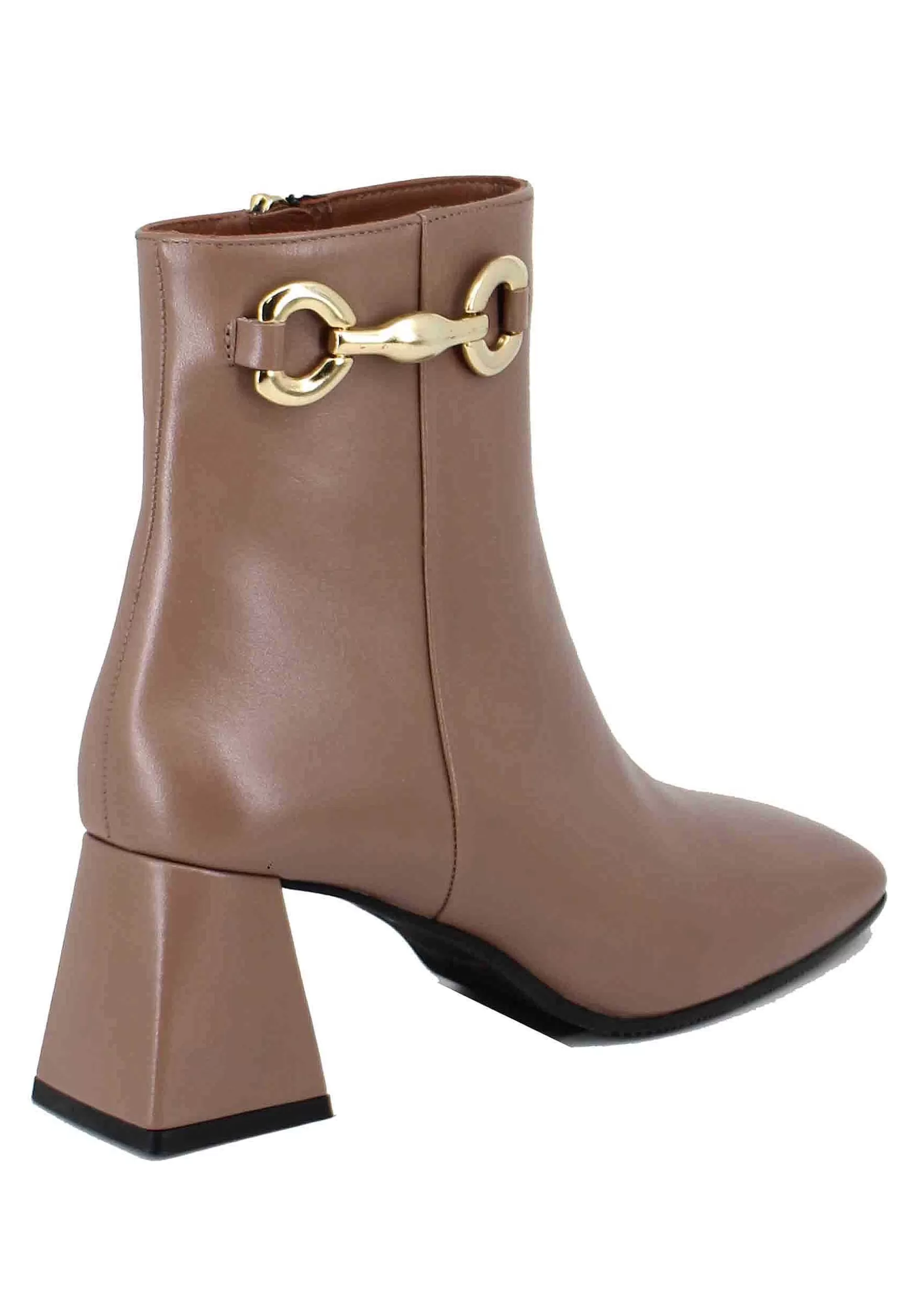 Stivaletti Donna In Pelle Taupe Con Morsetto In Oro** Discount