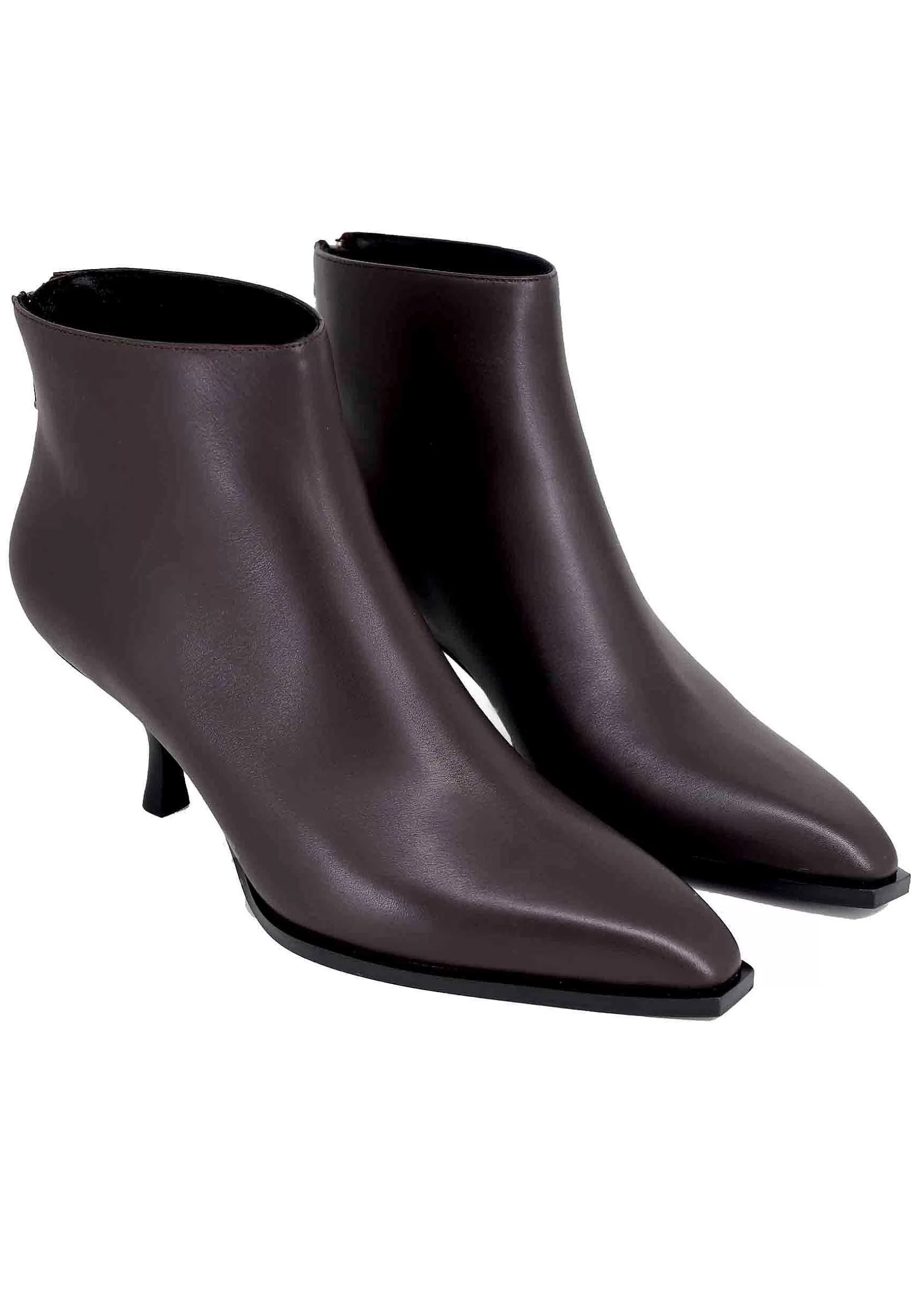 Stivaletti Donna In Pelle Testa Di Moro Con Zip Posteriore E Punta A Punta Senas*Lola Cruz New