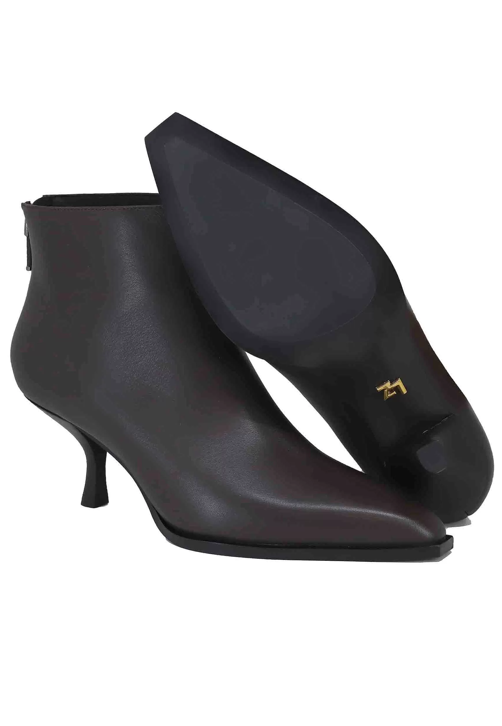Stivaletti Donna In Pelle Testa Di Moro Con Zip Posteriore E Punta A Punta Senas*Lola Cruz New