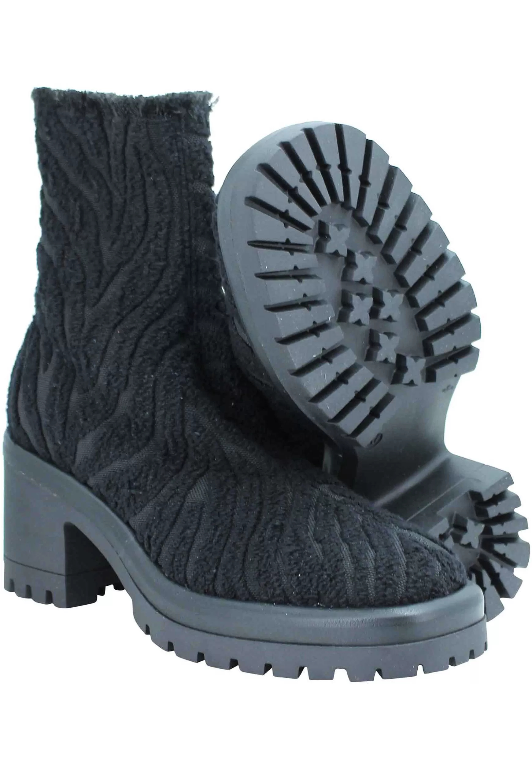 Stivaletti Donna In Tessuto Floccato Nero Tacco Alto Con Plateau*Le Babe Cheap