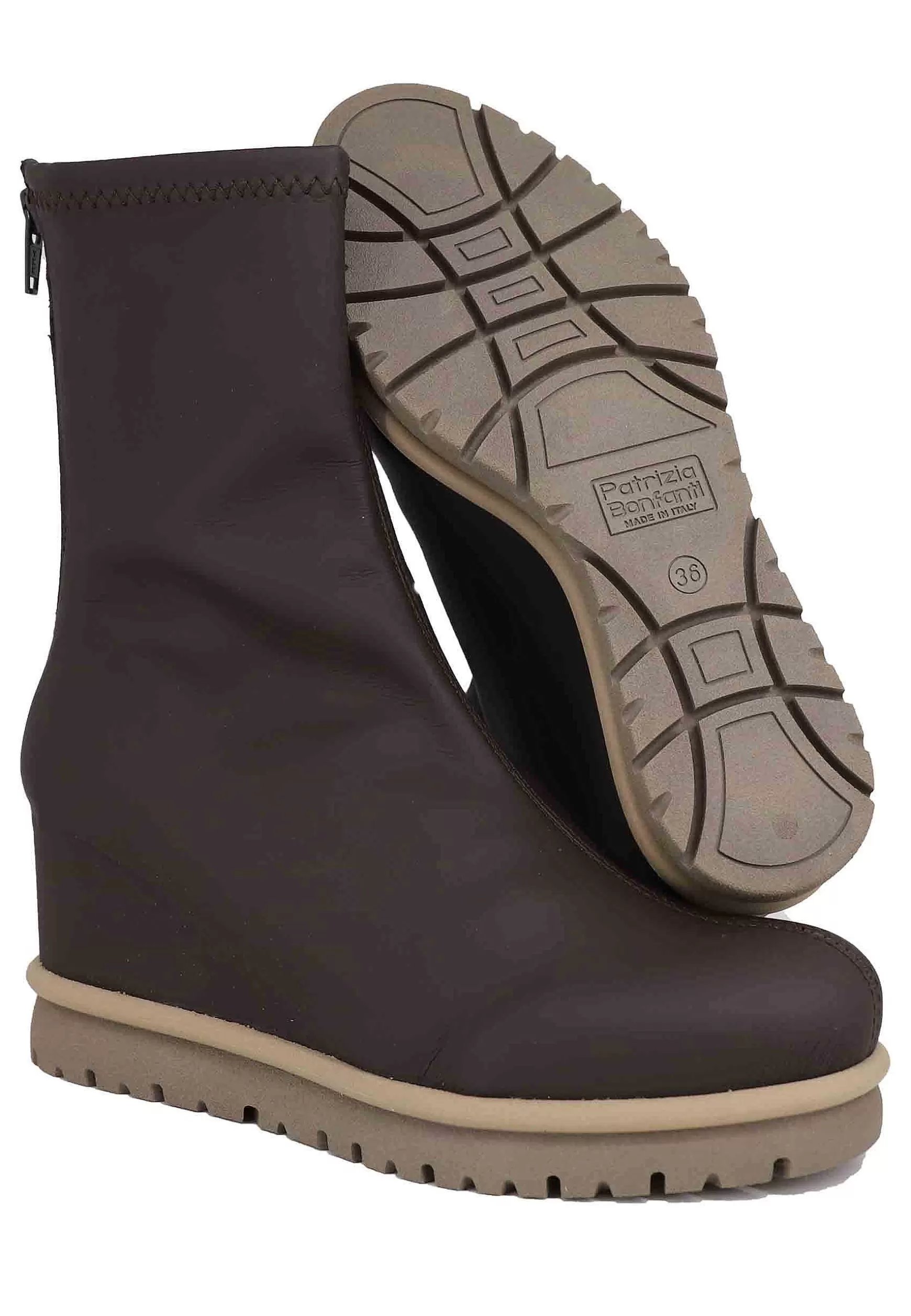 Stivaletti Donna In Tessuto Licra Marrone Con Zip Porteriore E Zeppa Interna*Patrizia Bonfanti Sale