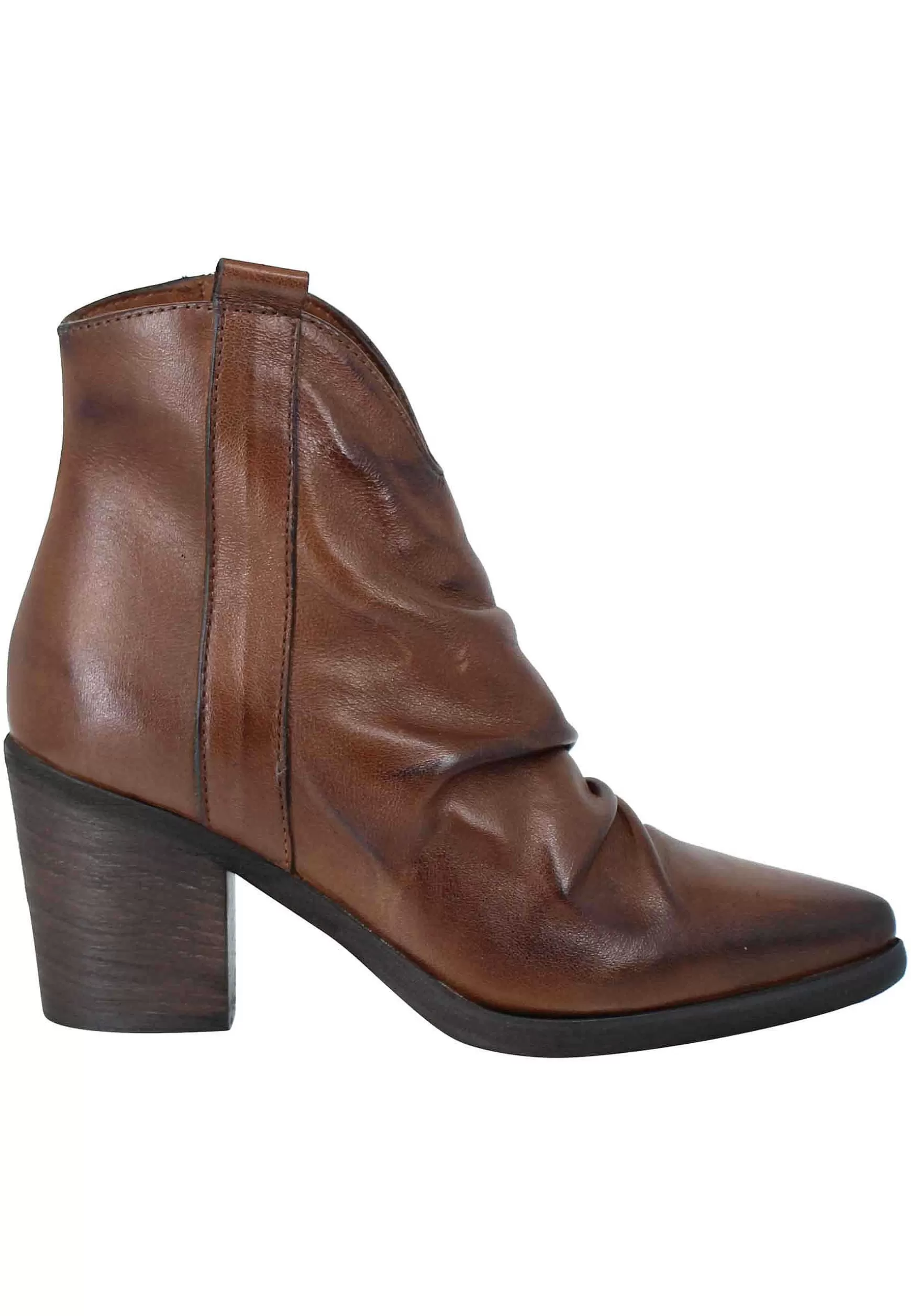 Stivaletti Donna Texani In Pelle Cuoio Con Punta A Punta E Zip Interna*Zoe Shop