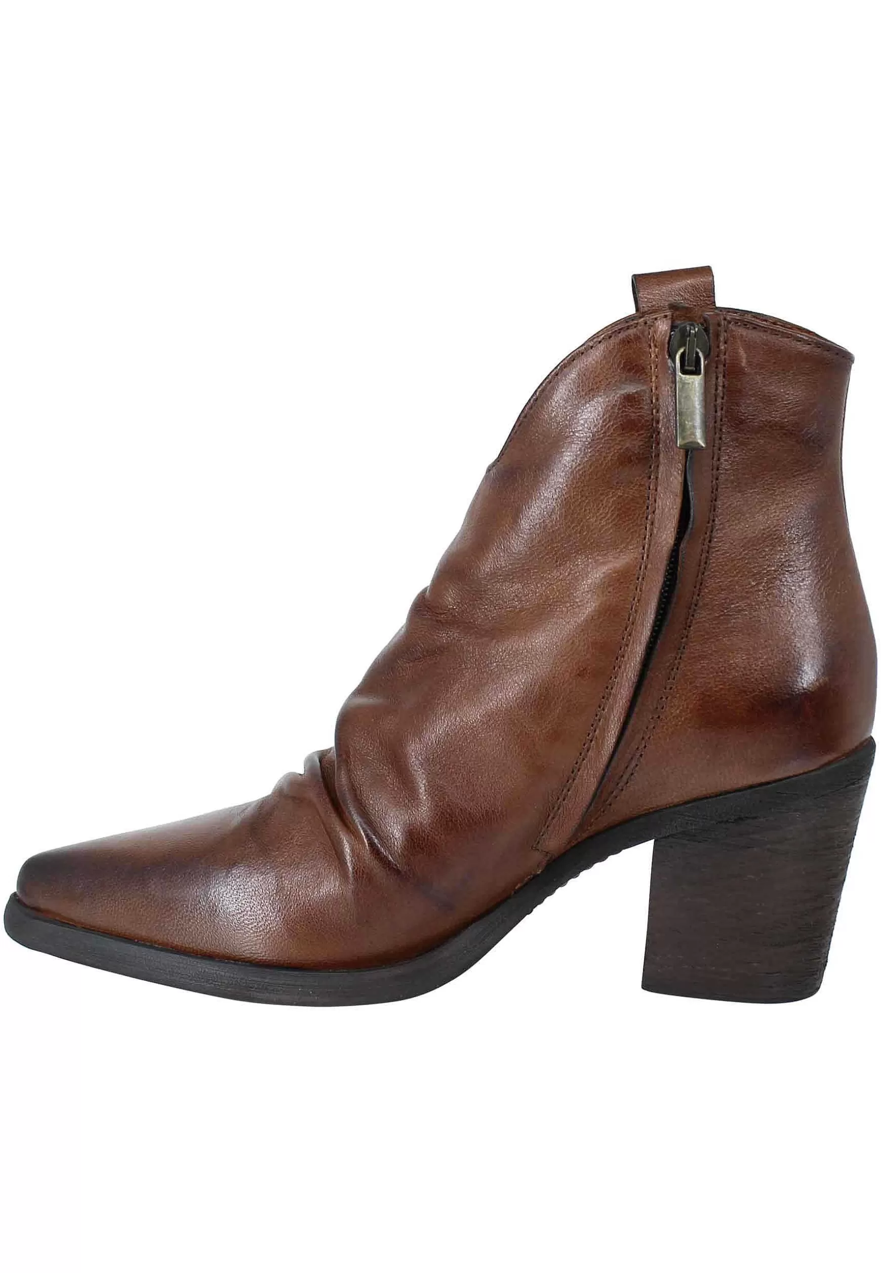 Stivaletti Donna Texani In Pelle Cuoio Con Punta A Punta E Zip Interna*Zoe Shop
