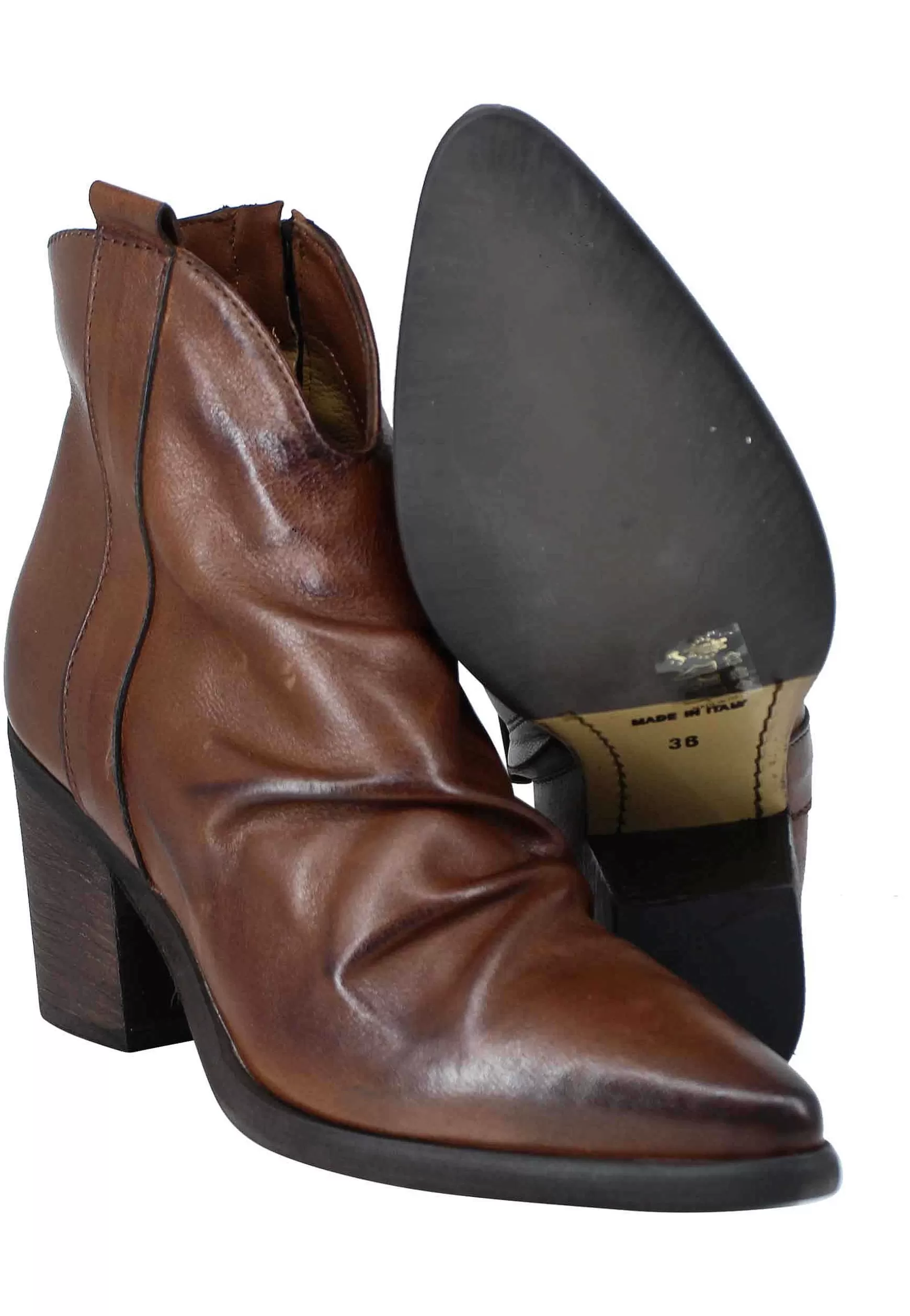Stivaletti Donna Texani In Pelle Cuoio Con Punta A Punta E Zip Interna*Zoe Shop