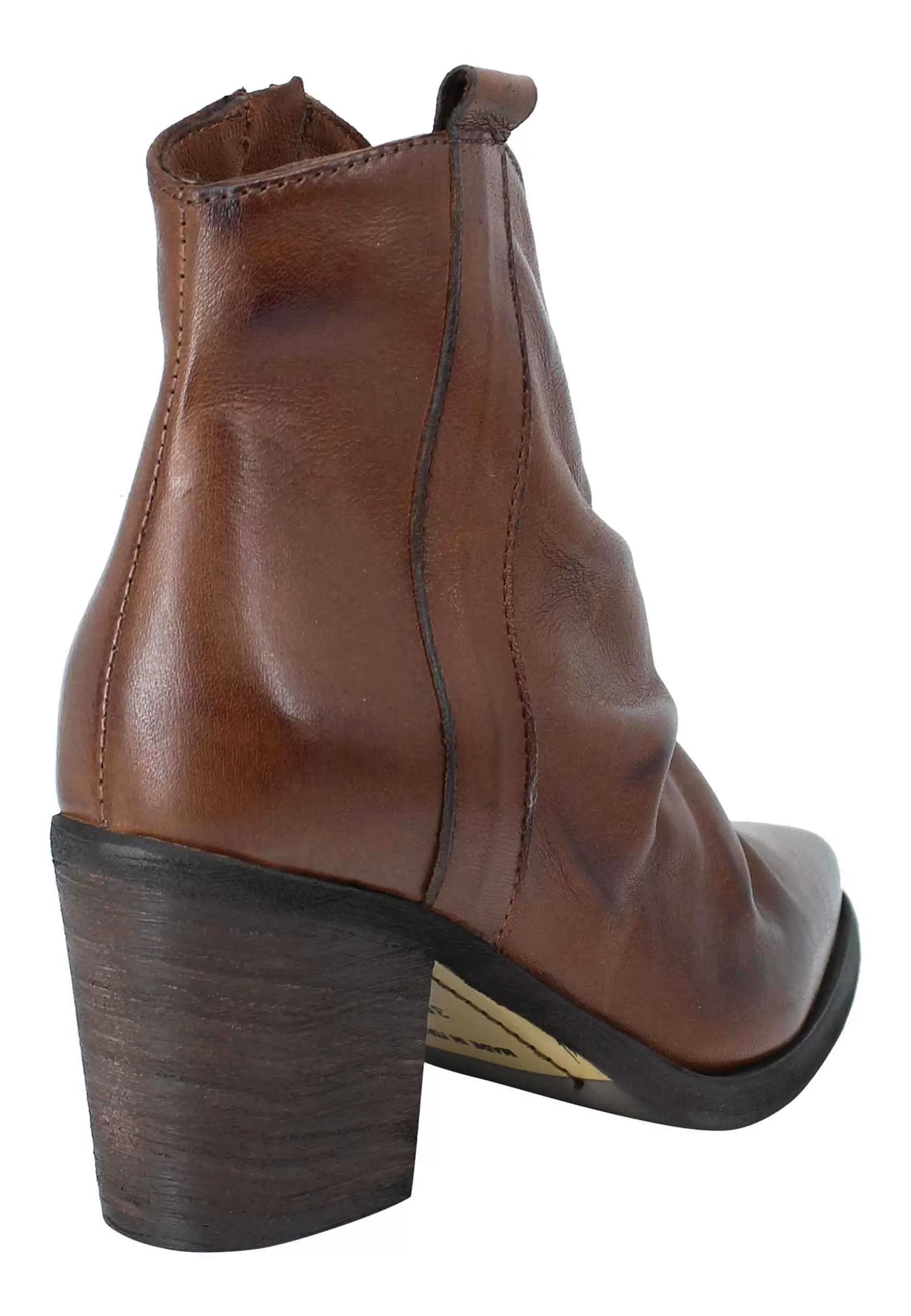 Stivaletti Donna Texani In Pelle Cuoio Con Punta A Punta E Zip Interna*Zoe Shop