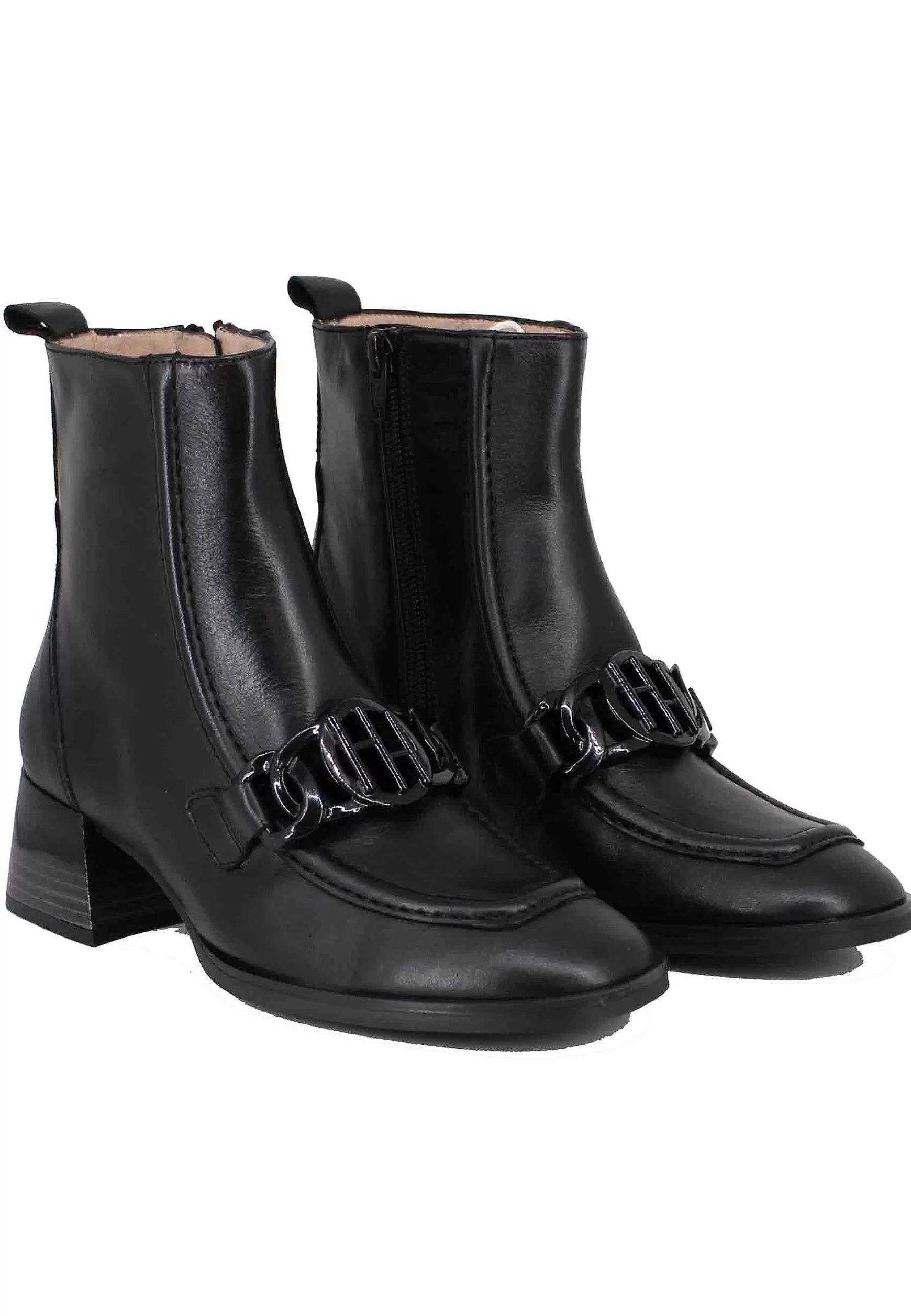 Stivaletti Donna Uomo In Pelle Nera Con Morsetto Tacco Basso*Hispanitas New