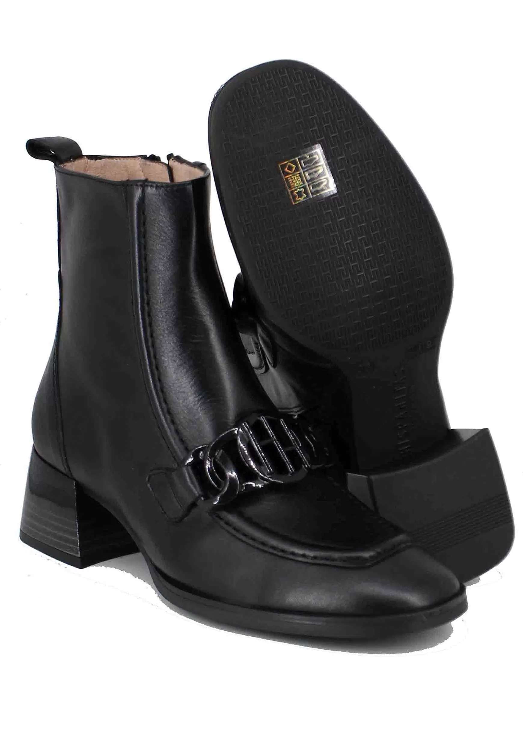 Stivaletti Donna Uomo In Pelle Nera Con Morsetto Tacco Basso*Hispanitas New