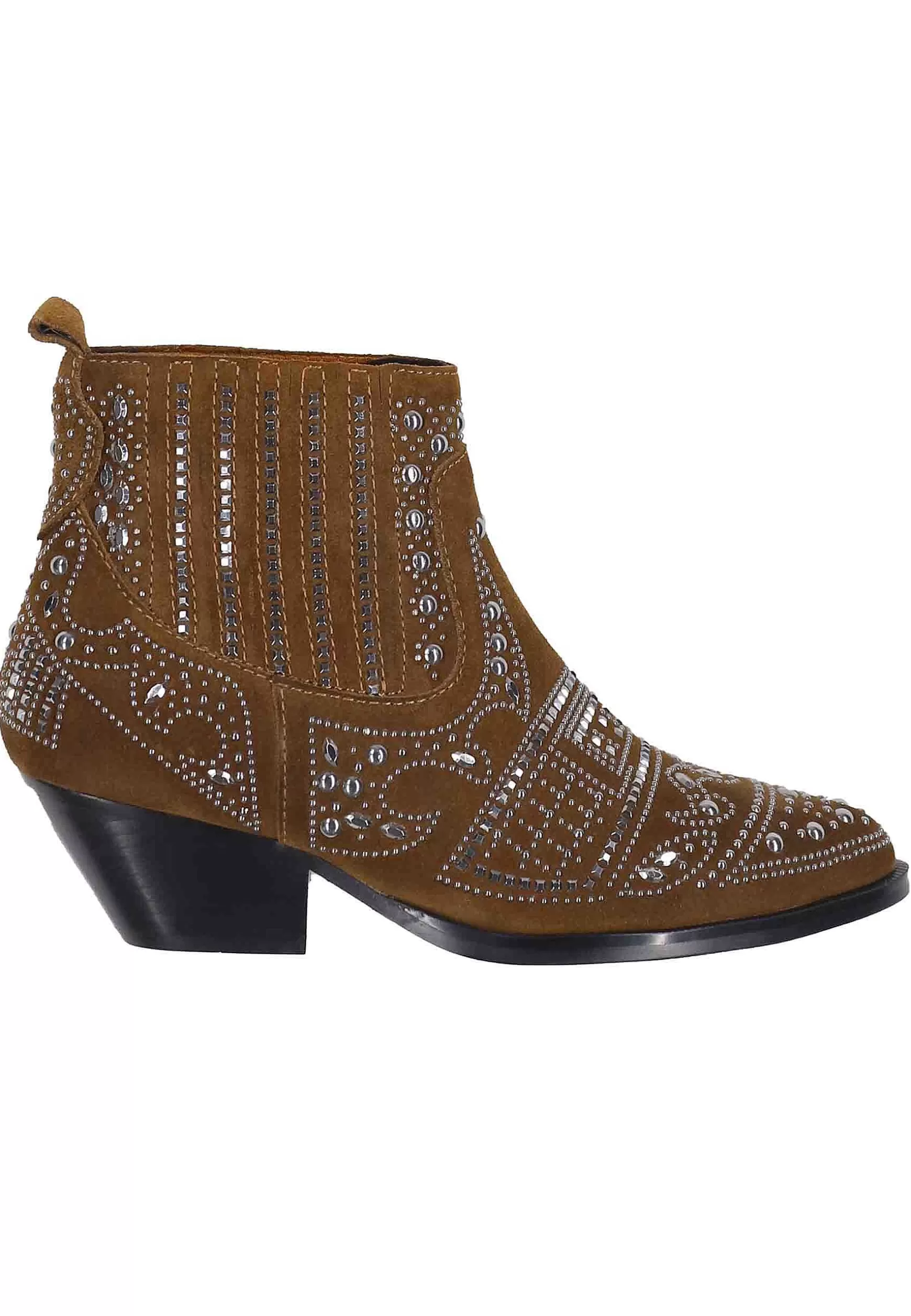 Stivaletti Texani Donna In Camoscio Cuoio Con Borchie E Tacco Basso Soho*Bibi Lou Shop