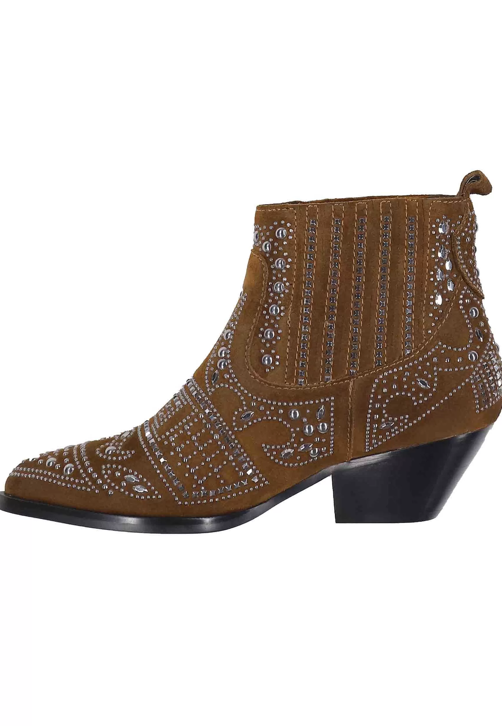Stivaletti Texani Donna In Camoscio Cuoio Con Borchie E Tacco Basso Soho*Bibi Lou Shop