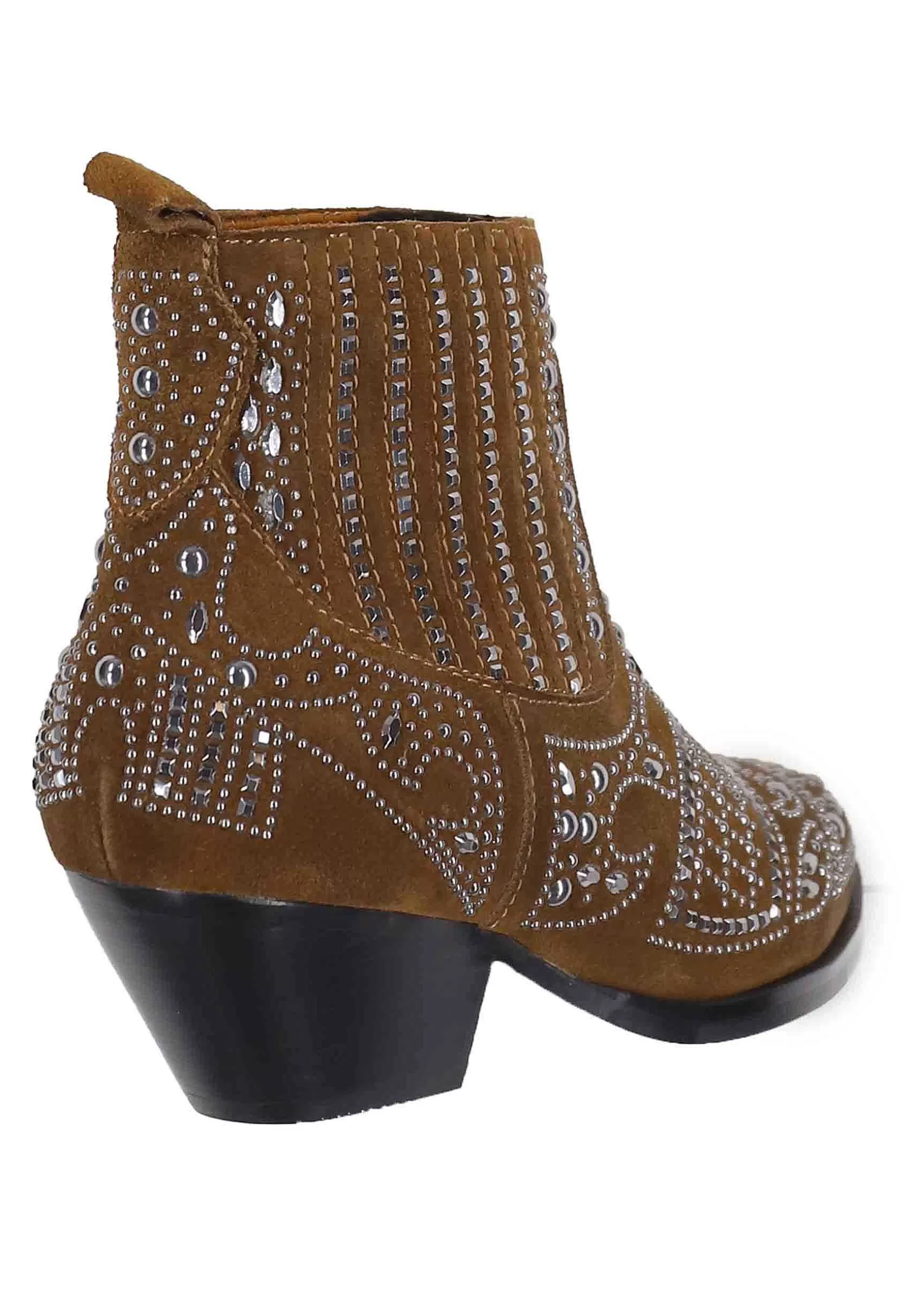 Stivaletti Texani Donna In Camoscio Cuoio Con Borchie E Tacco Basso Soho*Bibi Lou Shop