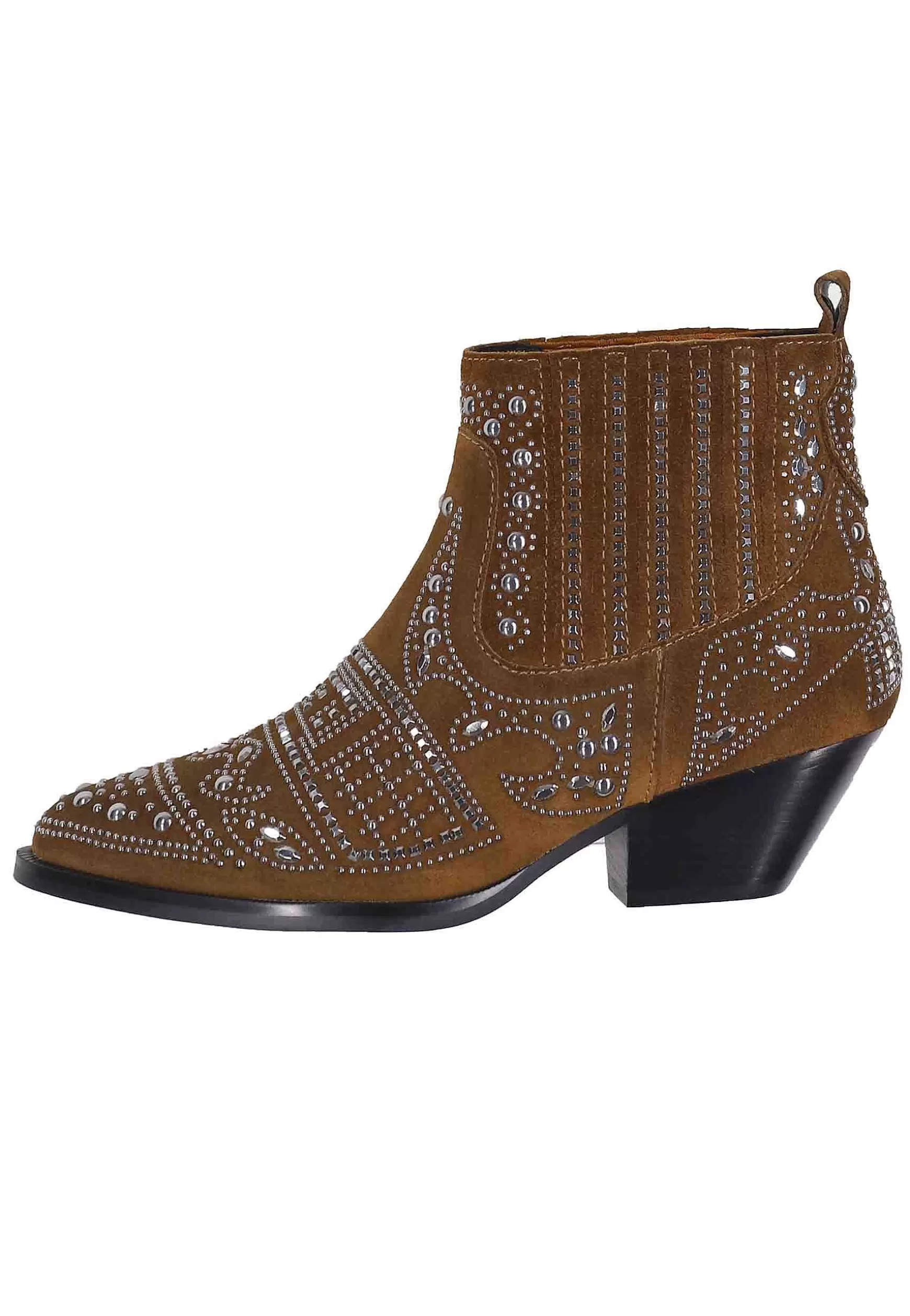 Stivaletti Texani Donna In Camoscio Cuoio Con Borchie E Tacco Basso Soho*Bibi Lou Shop