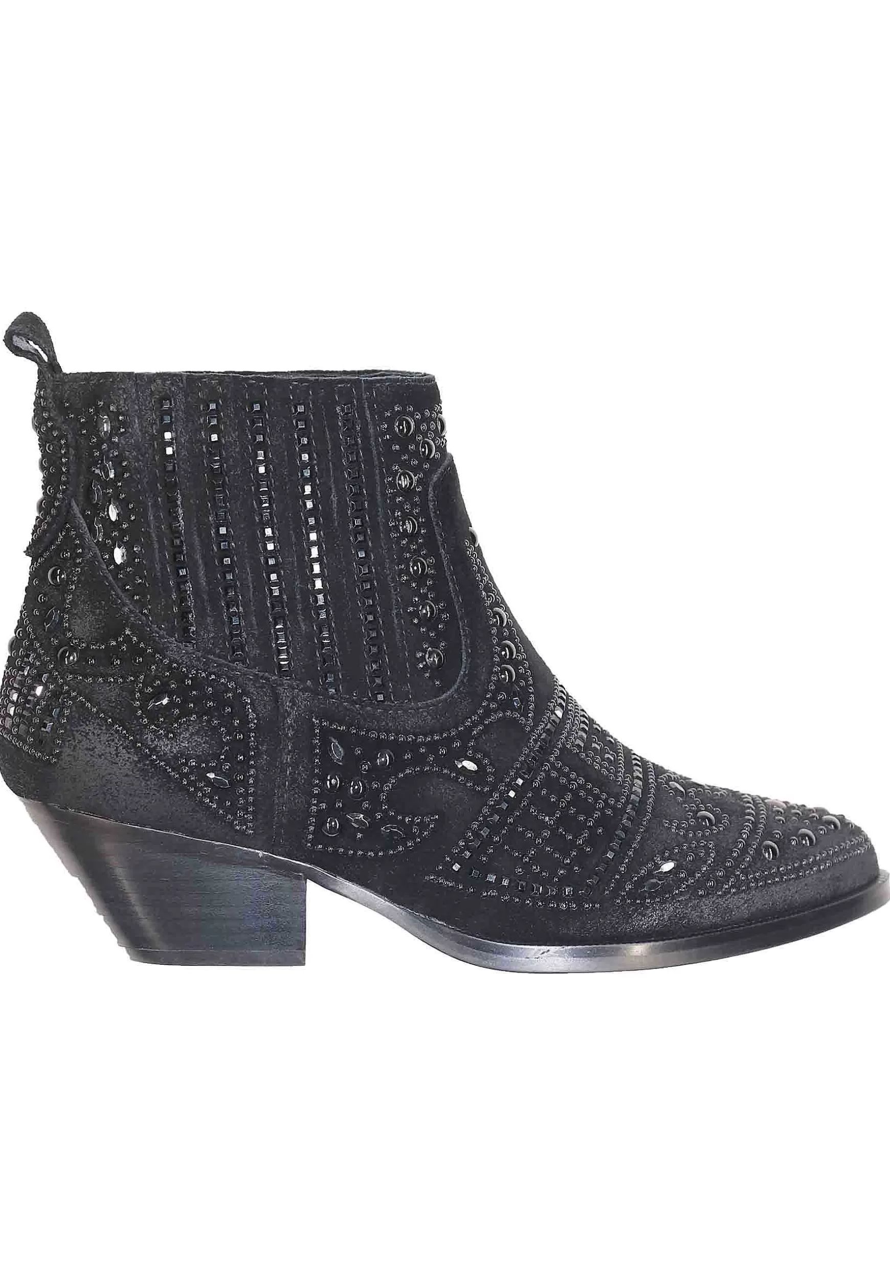 Stivaletti Texani Donna In Camoscio Nero Con Borchie E Tacco Basso Soho*Bibi Lou Best Sale