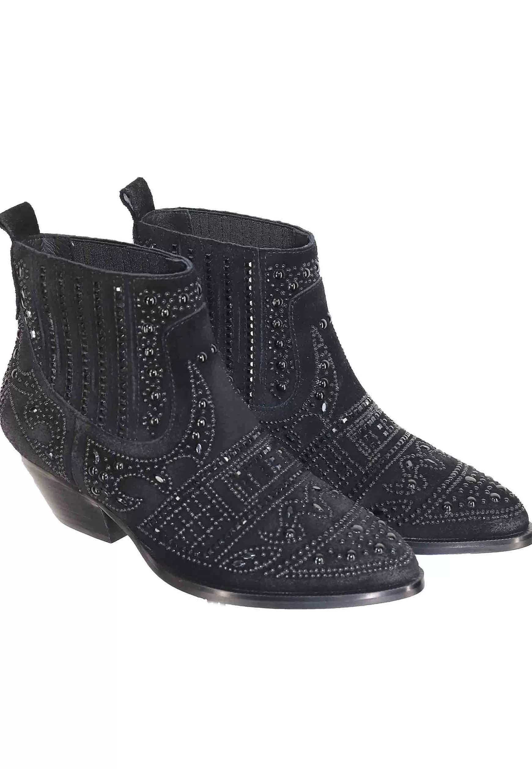 Stivaletti Texani Donna In Camoscio Nero Con Borchie E Tacco Basso Soho*Bibi Lou Best Sale