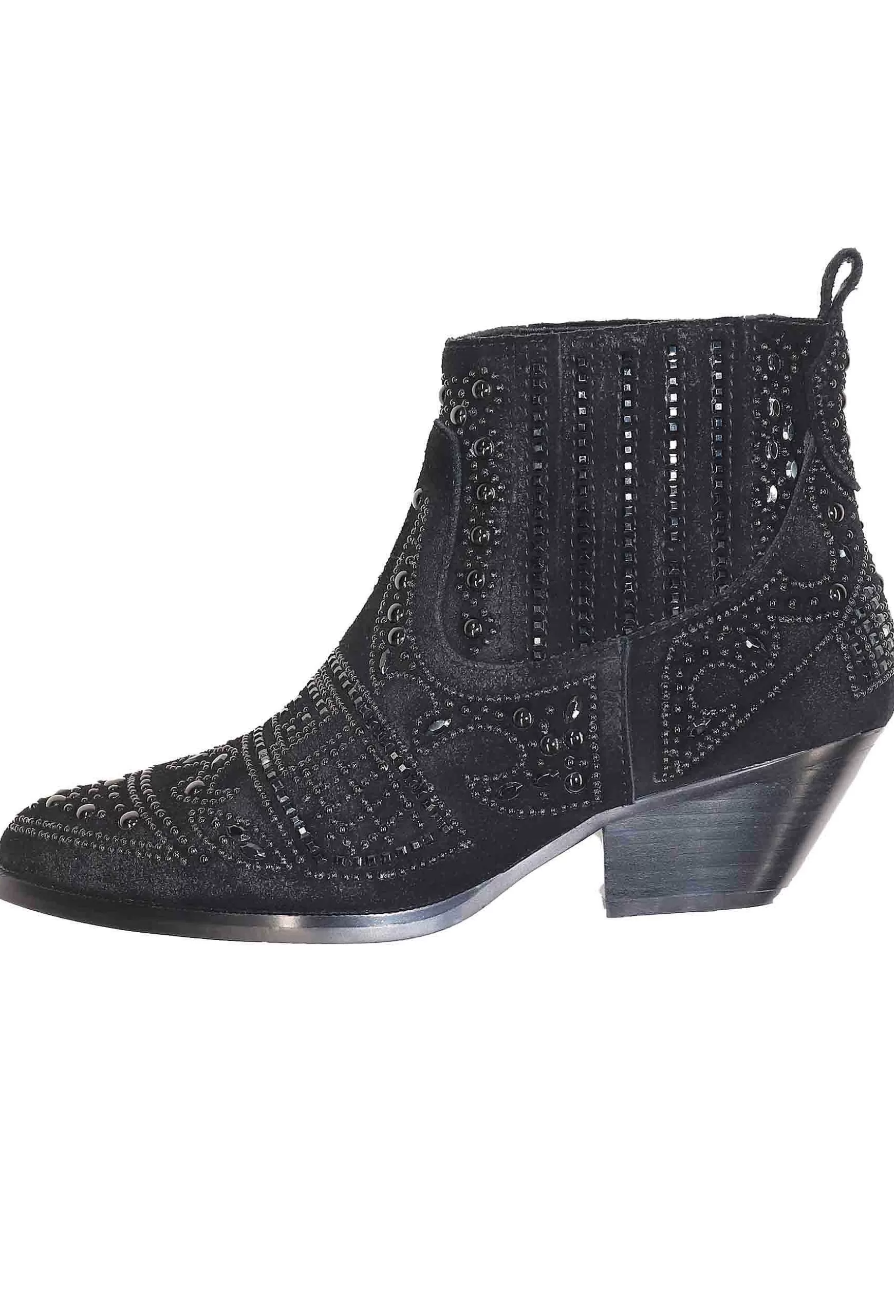 Stivaletti Texani Donna In Camoscio Nero Con Borchie E Tacco Basso Soho*Bibi Lou Best Sale
