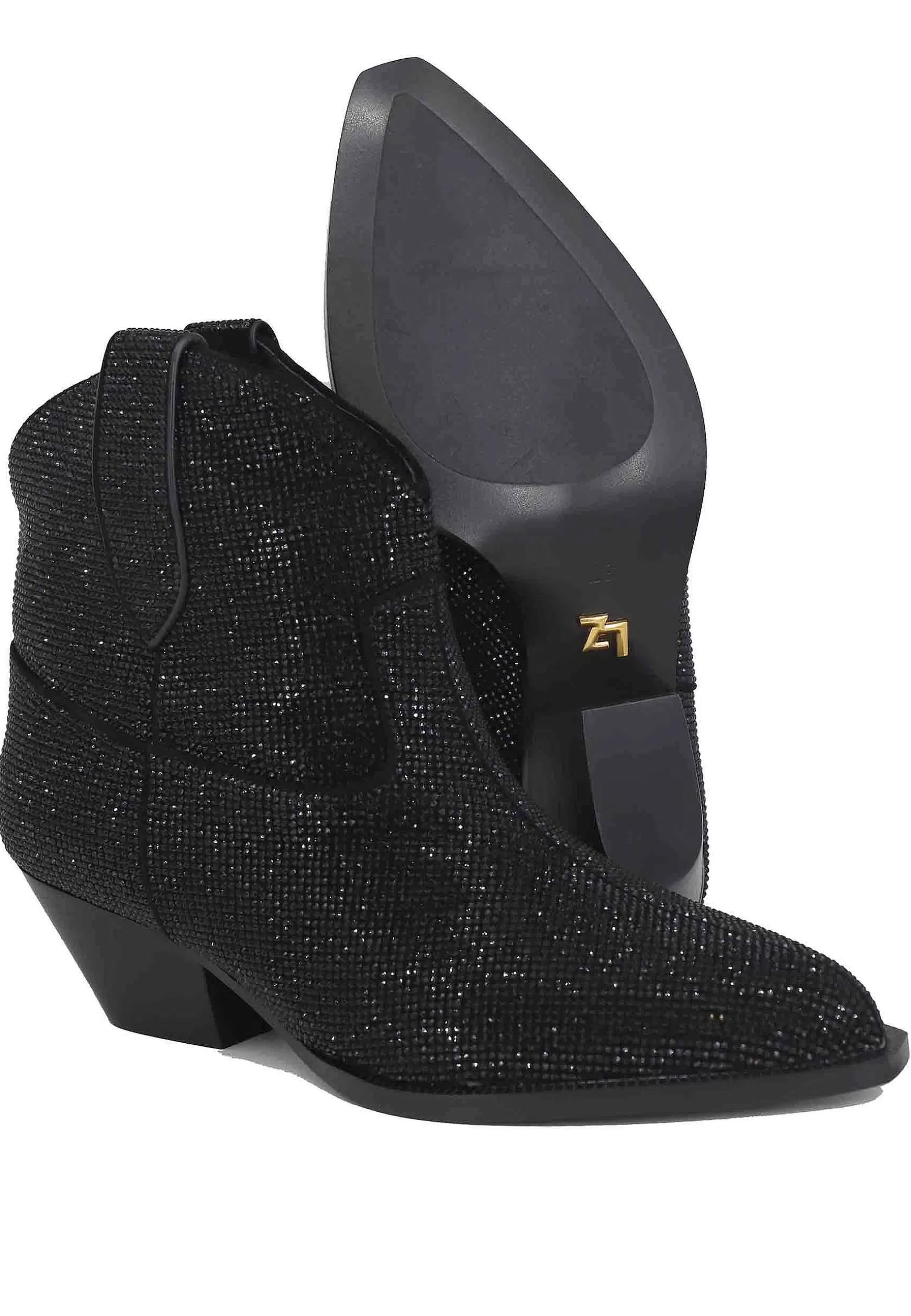 Stivaletti Texani Donna In Camoscio Nero Con Strass In Tinta Boves*Lola Cruz Store