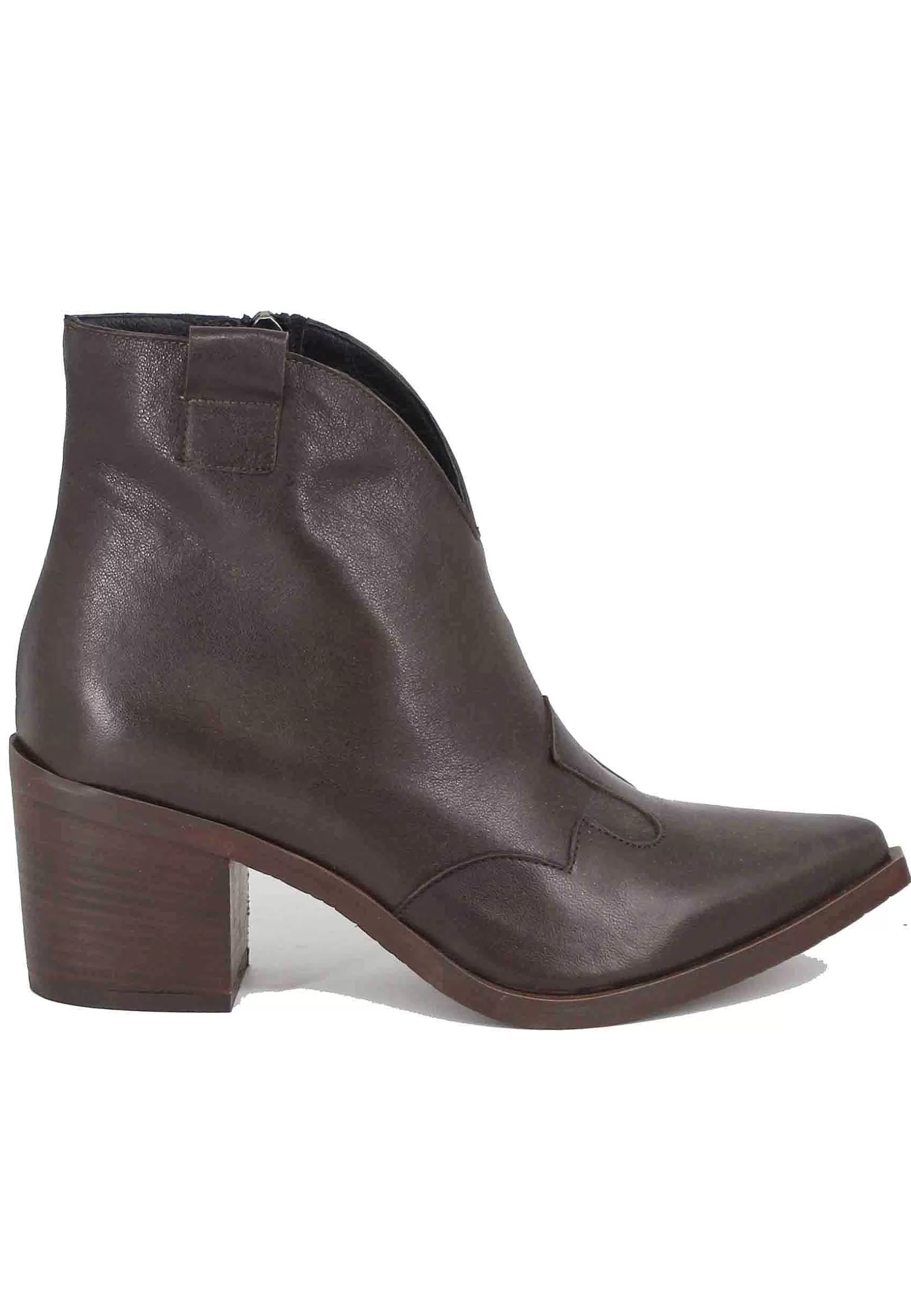 Stivaletti Texani Donna In Pelle Marrone Con Punta A Punta*Tattoo Fashion