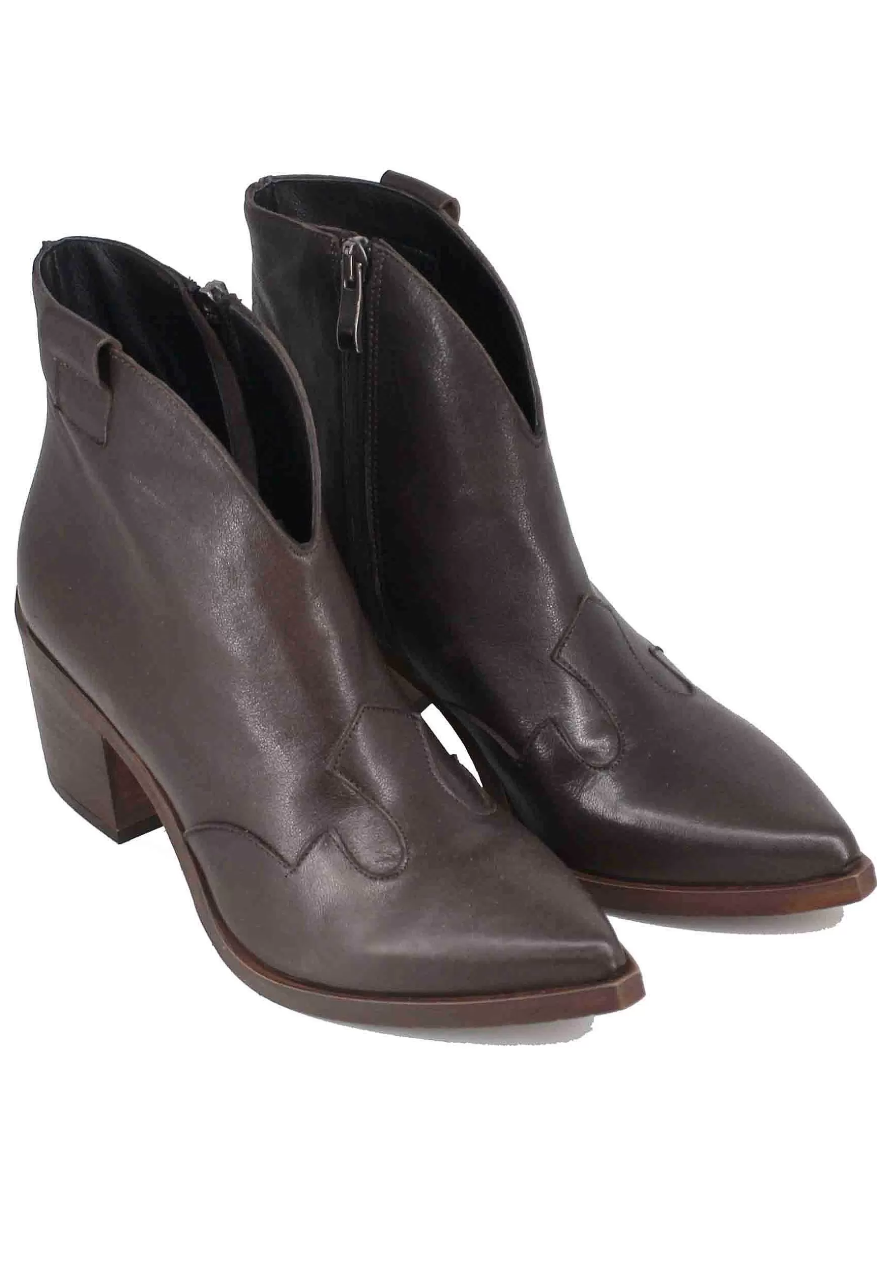 Stivaletti Texani Donna In Pelle Marrone Con Punta A Punta*Tattoo Fashion