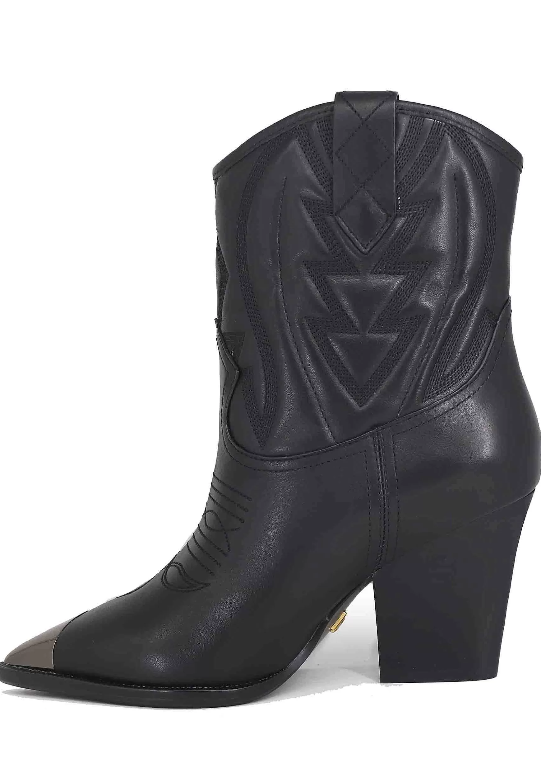 Stivaletti Texani Donna In Pelle Nera Con Cuciture In Tinta E Puntale In Acciaio Gambels*Lola Cruz Store