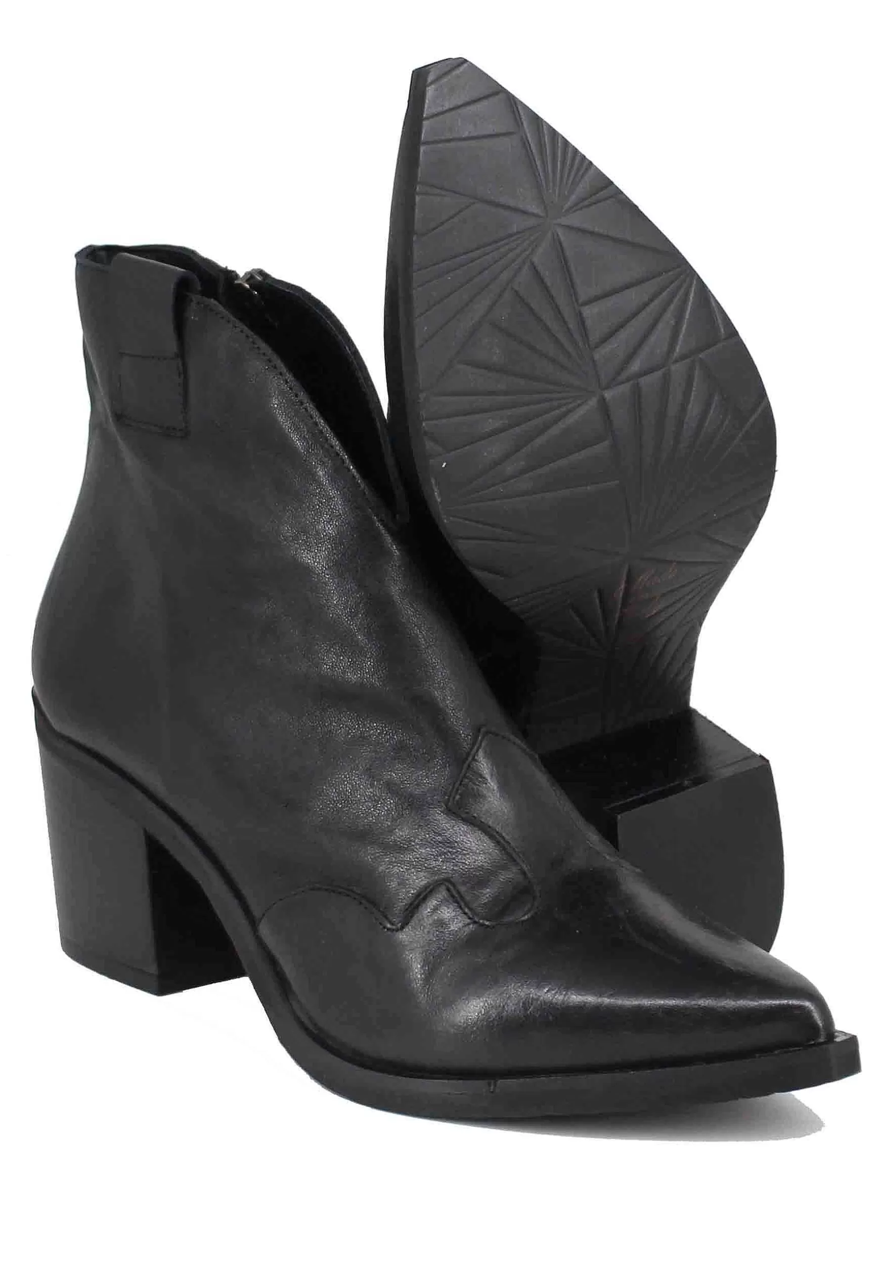 Stivaletti Texani Donna In Pelle Nera Con Punta A Punta*Tattoo Shop
