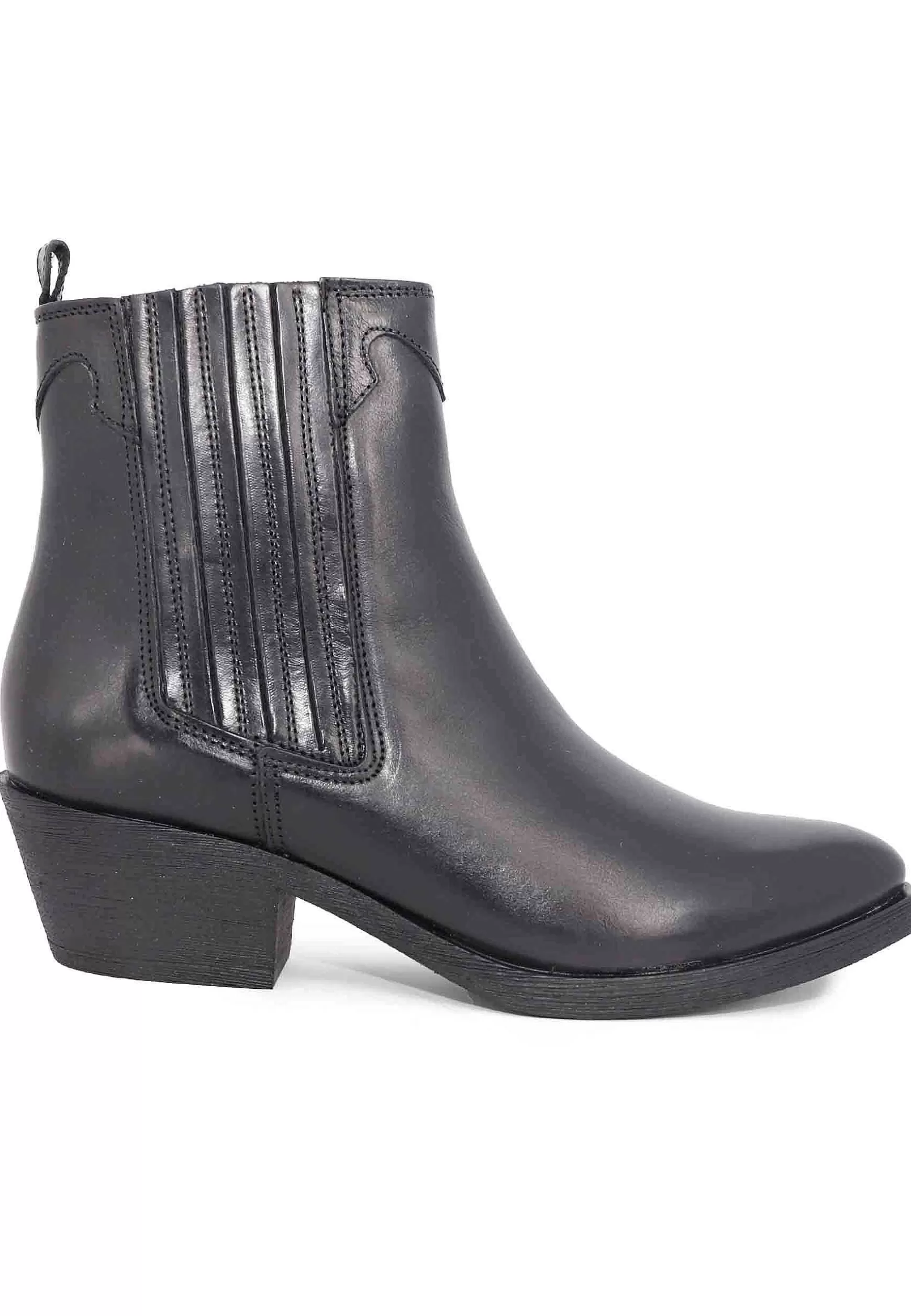 Stivaletti Texani Donna In Pelle Nera Con Tacco In Cuoio*Dei Colli Best Sale