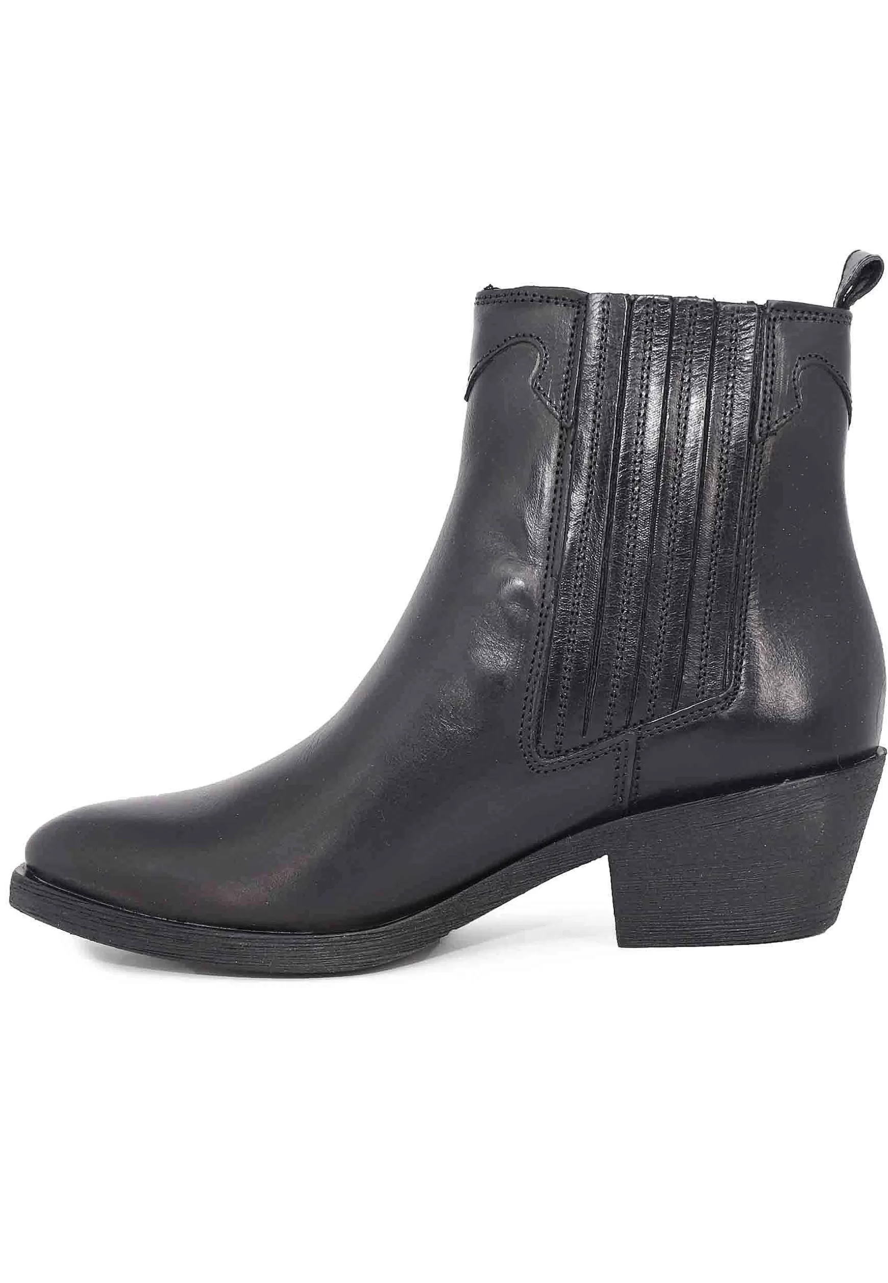 Stivaletti Texani Donna In Pelle Nera Con Tacco In Cuoio*Dei Colli Best Sale