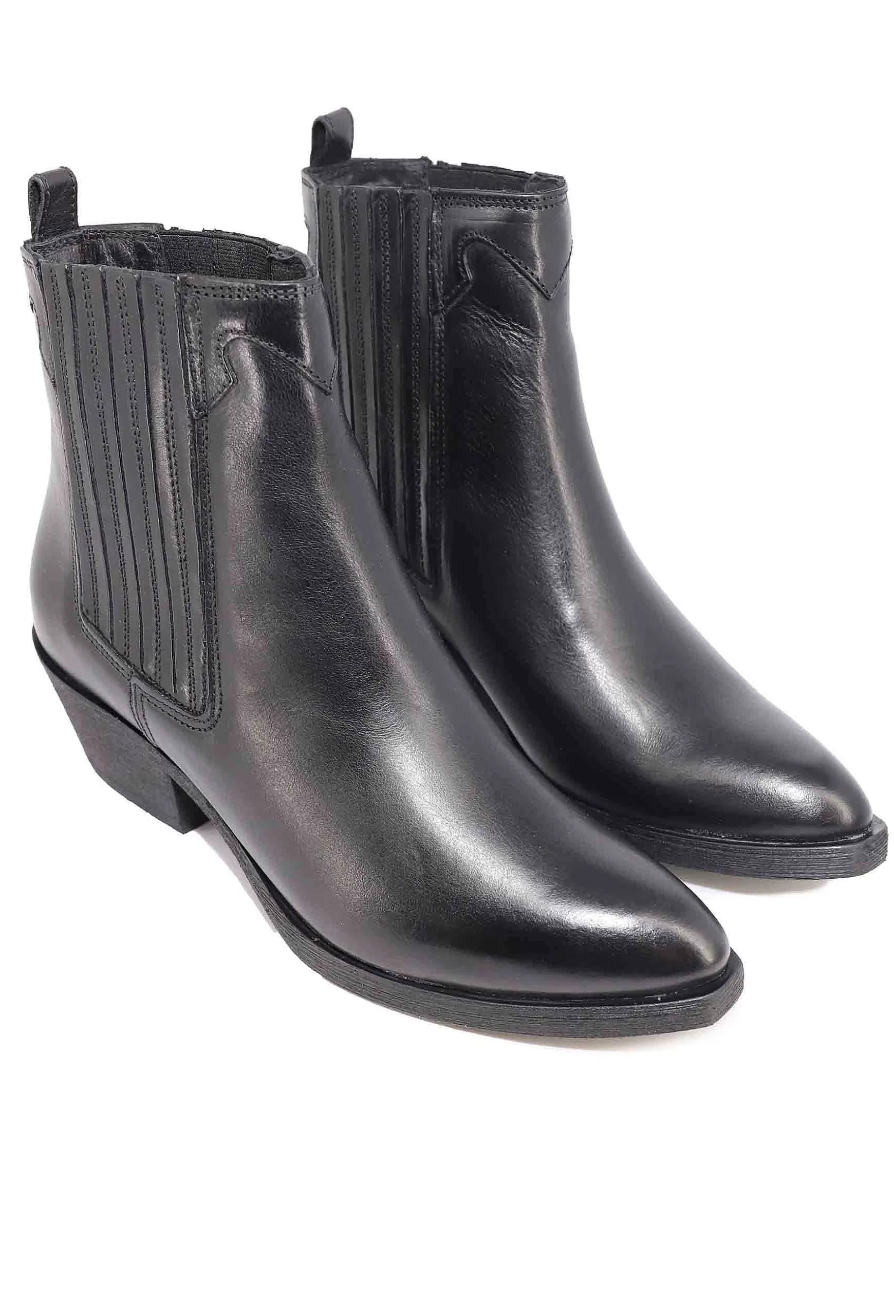 Stivaletti Texani Donna In Pelle Nera Con Tacco In Cuoio*Dei Colli Best Sale
