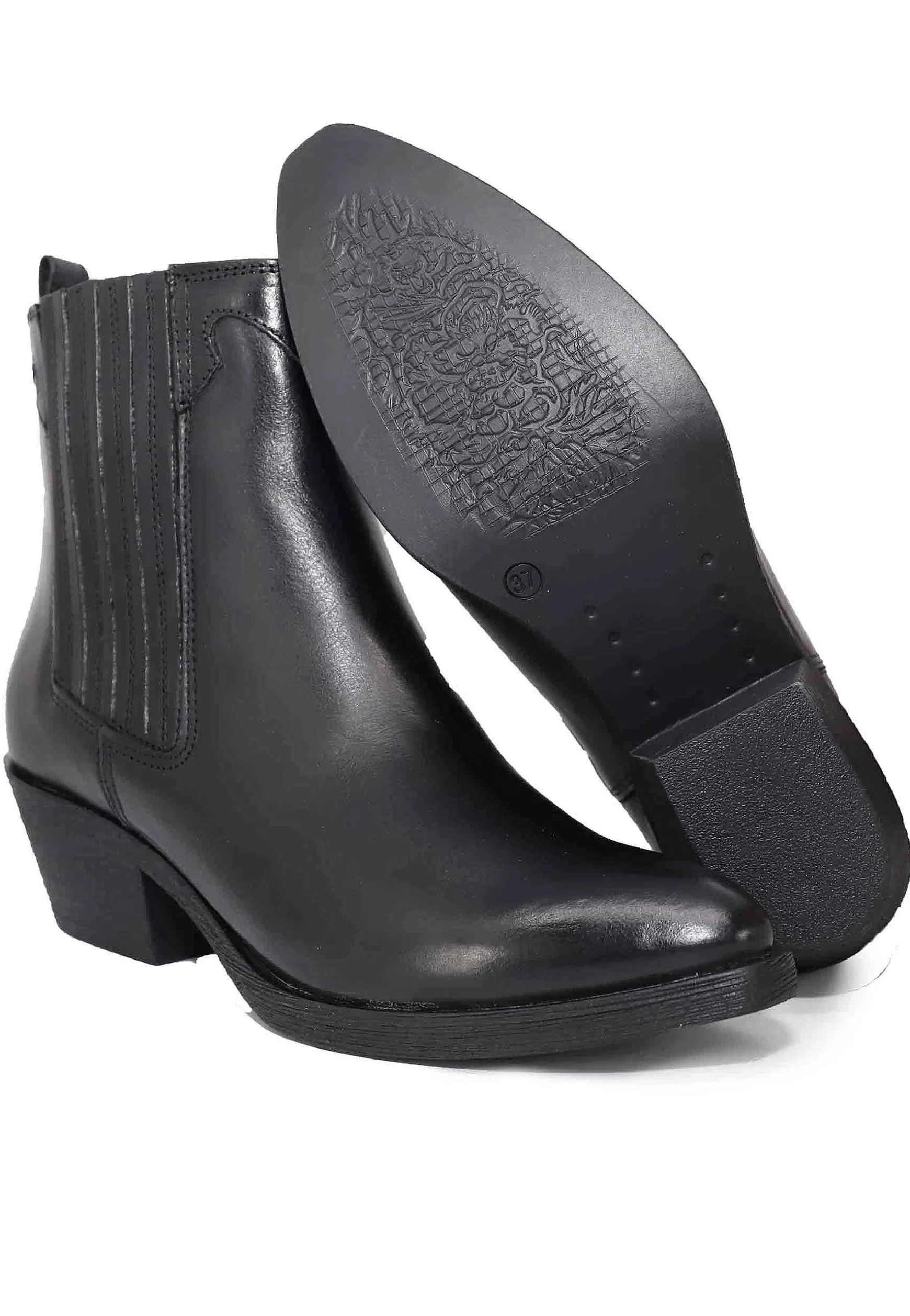 Stivaletti Texani Donna In Pelle Nera Con Tacco In Cuoio*Dei Colli Best Sale