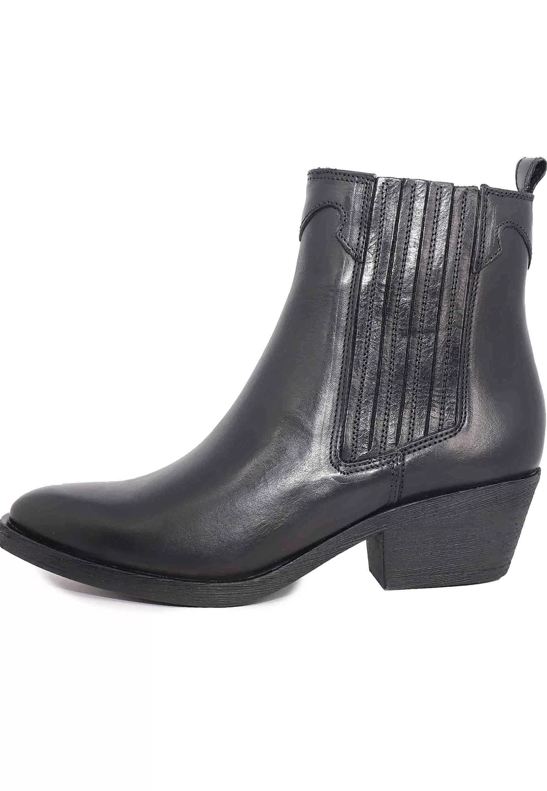 Stivaletti Texani Donna In Pelle Nera Con Tacco In Cuoio*Dei Colli Best Sale