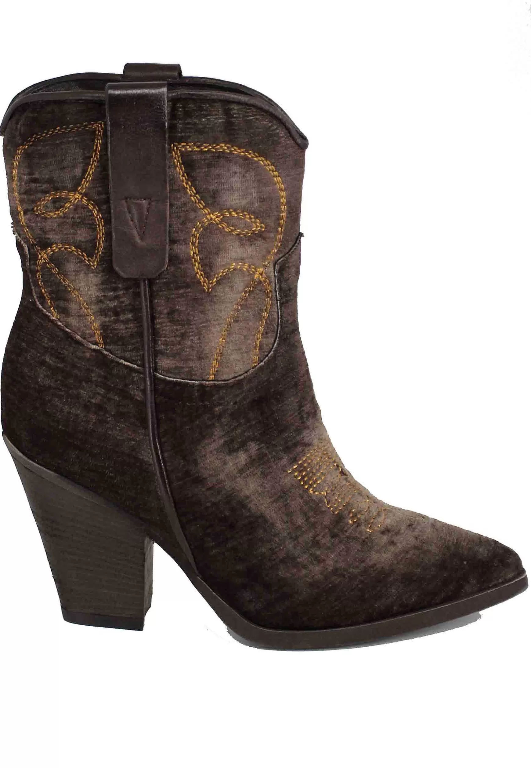 Stivaletti Texani Donna In Velluto Testa Di Moro Con Tacco Alto*Zoe Fashion