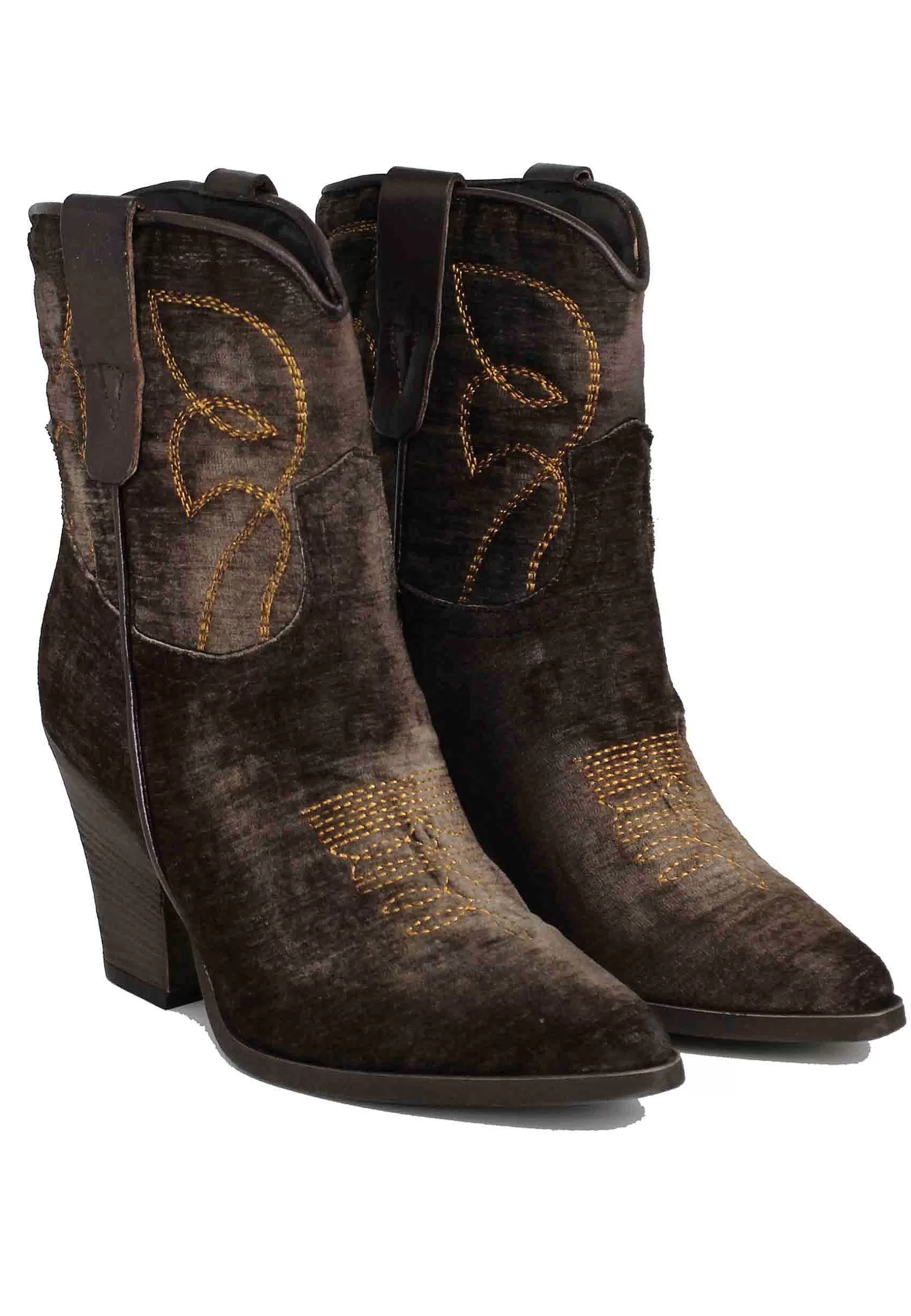 Stivaletti Texani Donna In Velluto Testa Di Moro Con Tacco Alto*Zoe Fashion