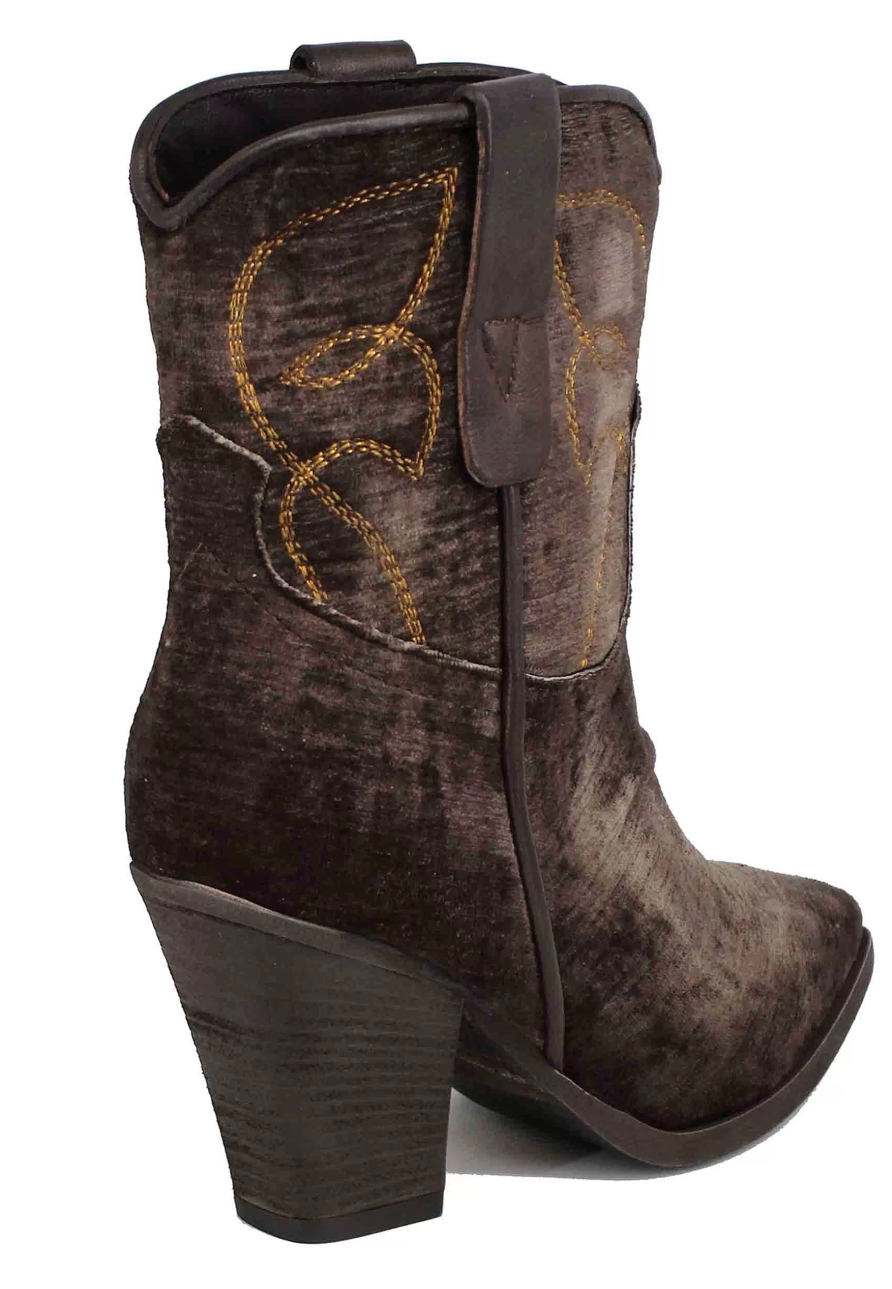 Stivaletti Texani Donna In Velluto Testa Di Moro Con Tacco Alto*Zoe Fashion