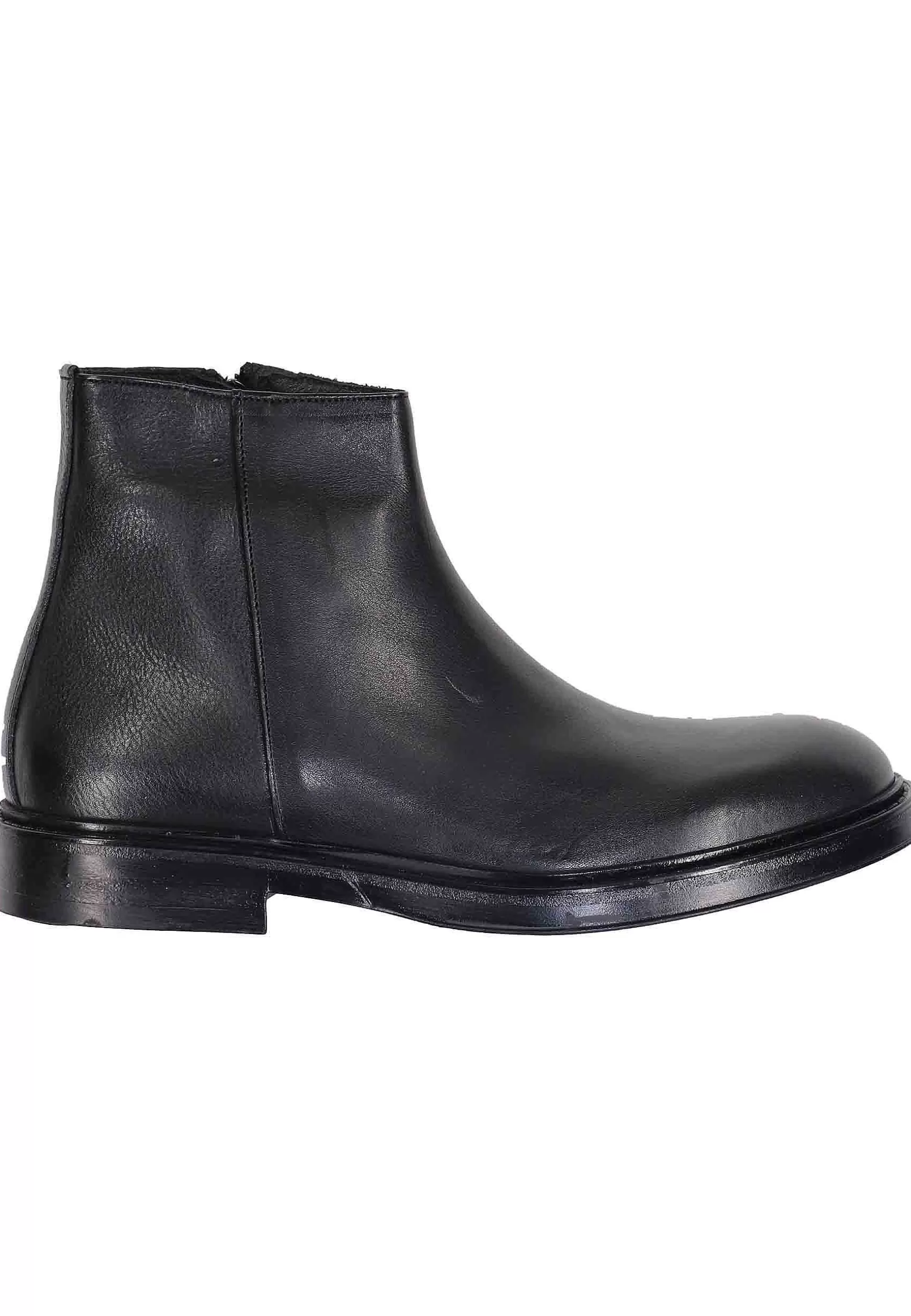Stivaletti Uomo In Pelle Nera Con Zip Laterale E Suola In Gomma** Flash Sale